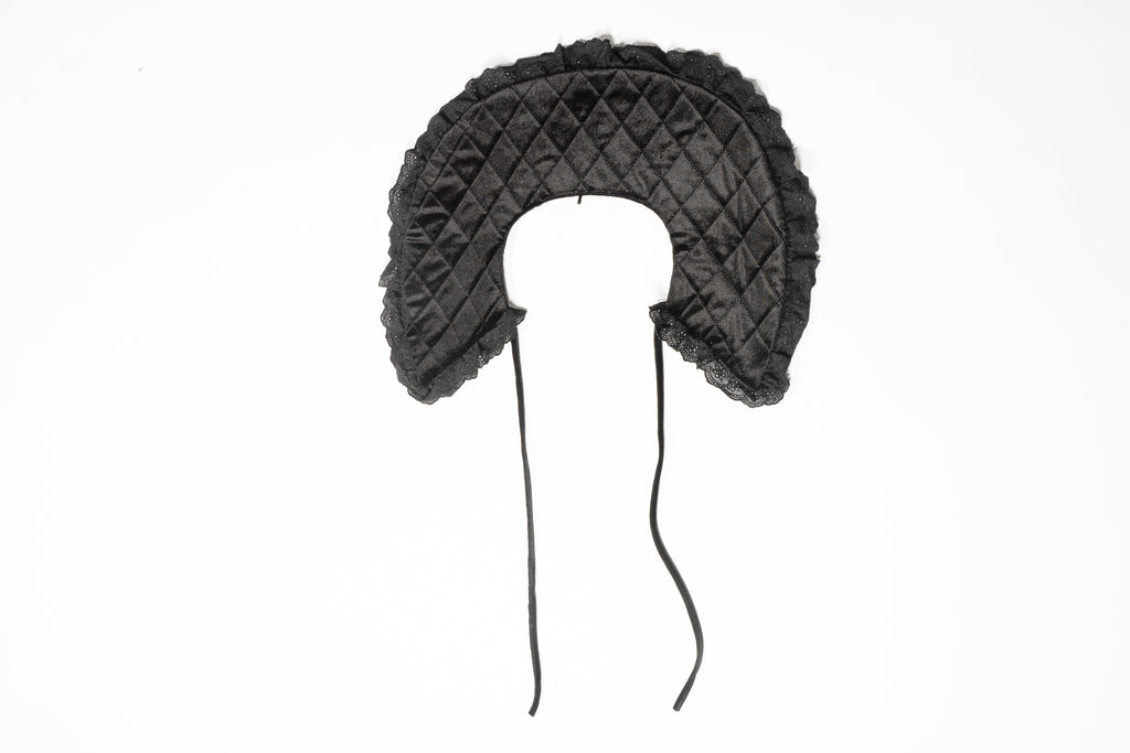 Black Quilted Shoulder Bib with English Eyelet Embroidery