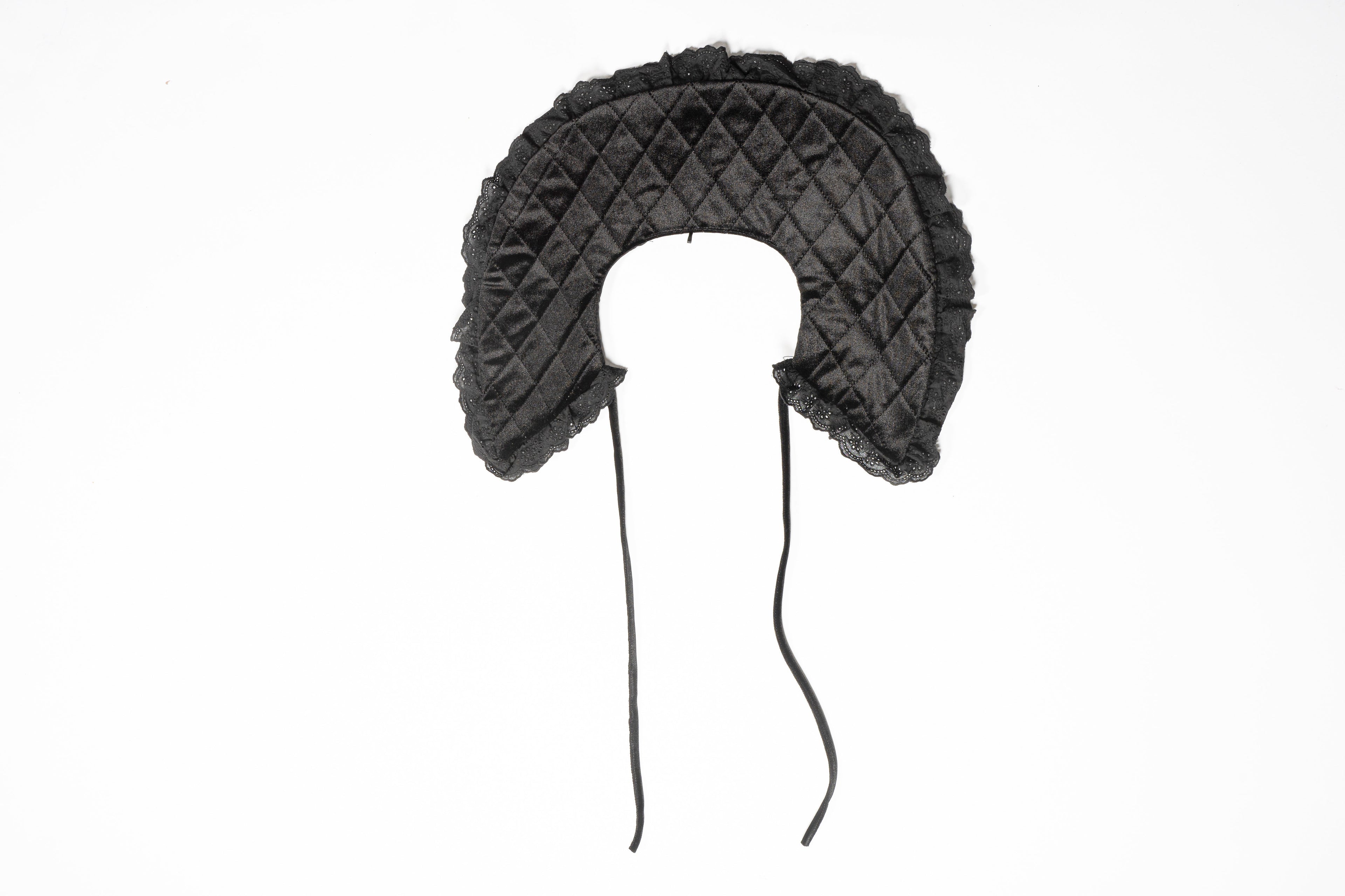 Black Quilted Shoulder Bib with English Eyelet Embroidery