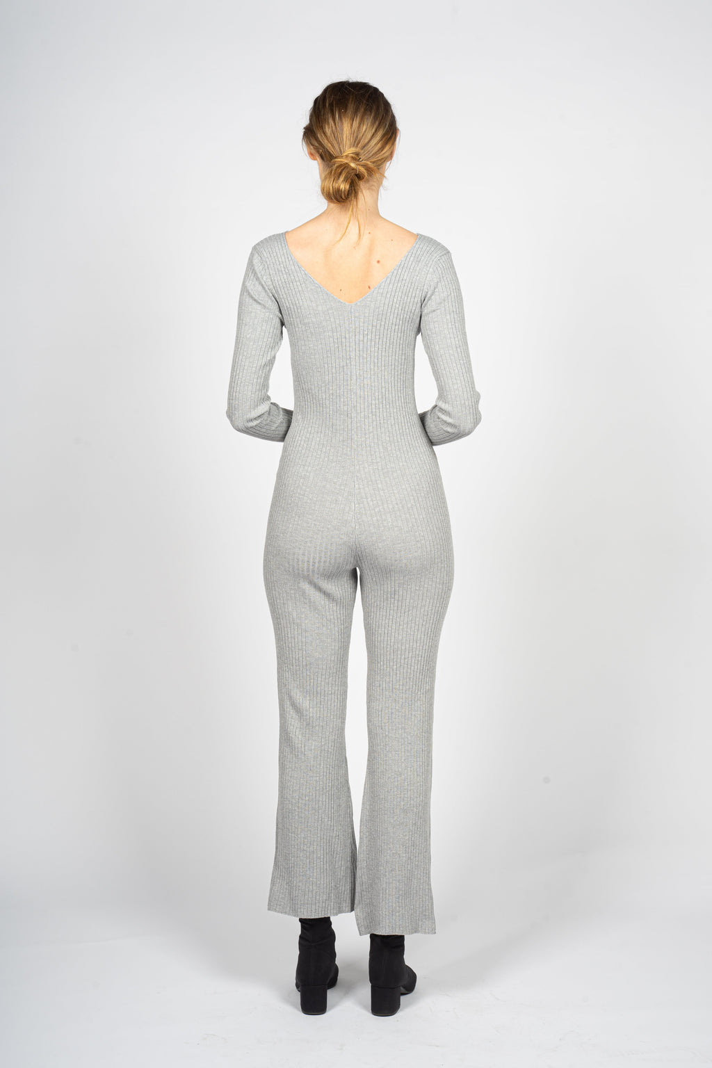 Grey Knitted Jumpsuit with Front Button Opening