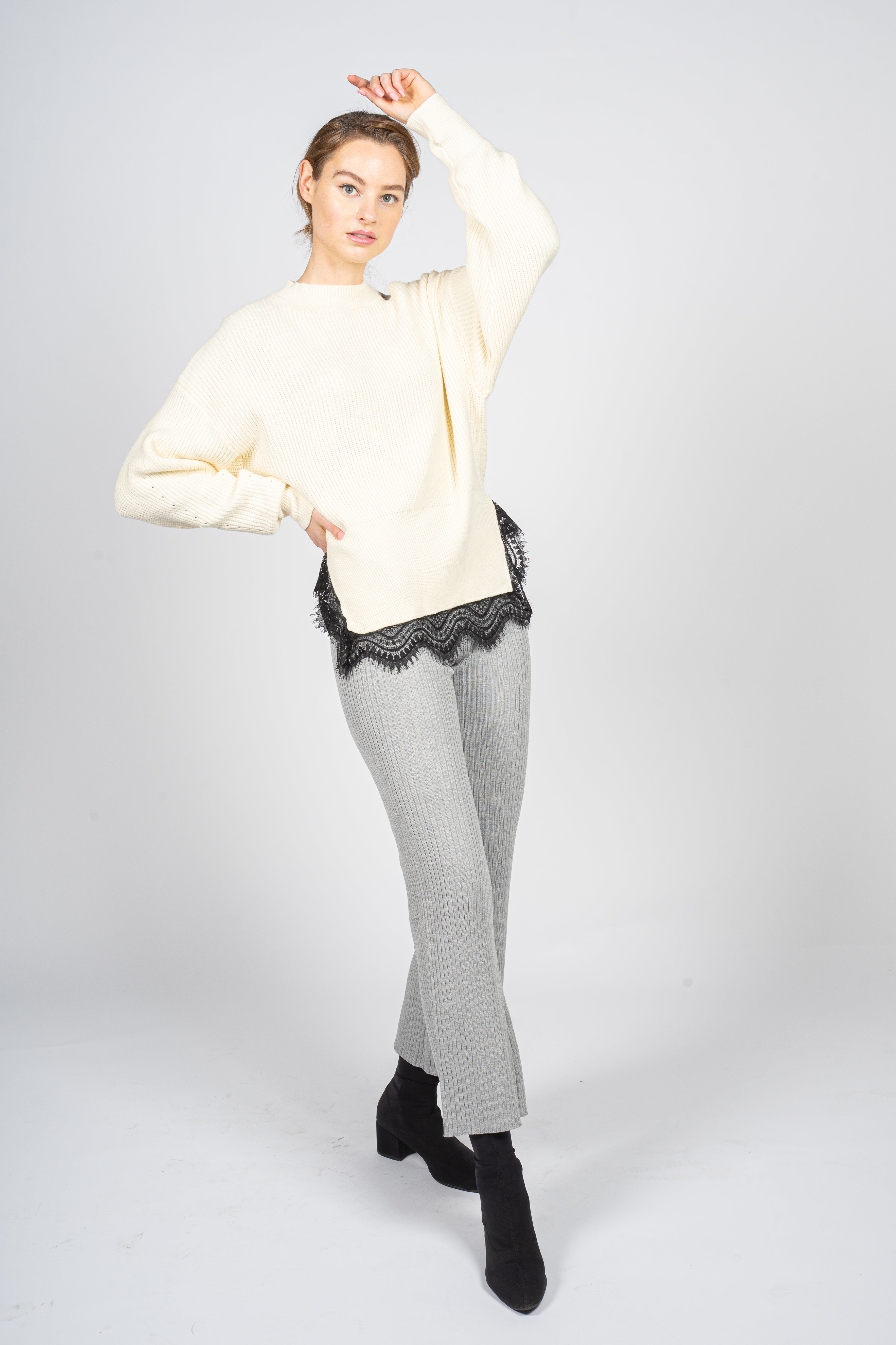 Knitted Sweater with Lace hem