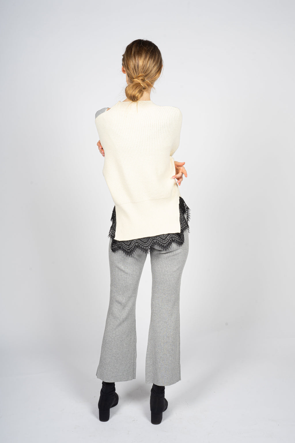 Knitted Sweater with Lace hem