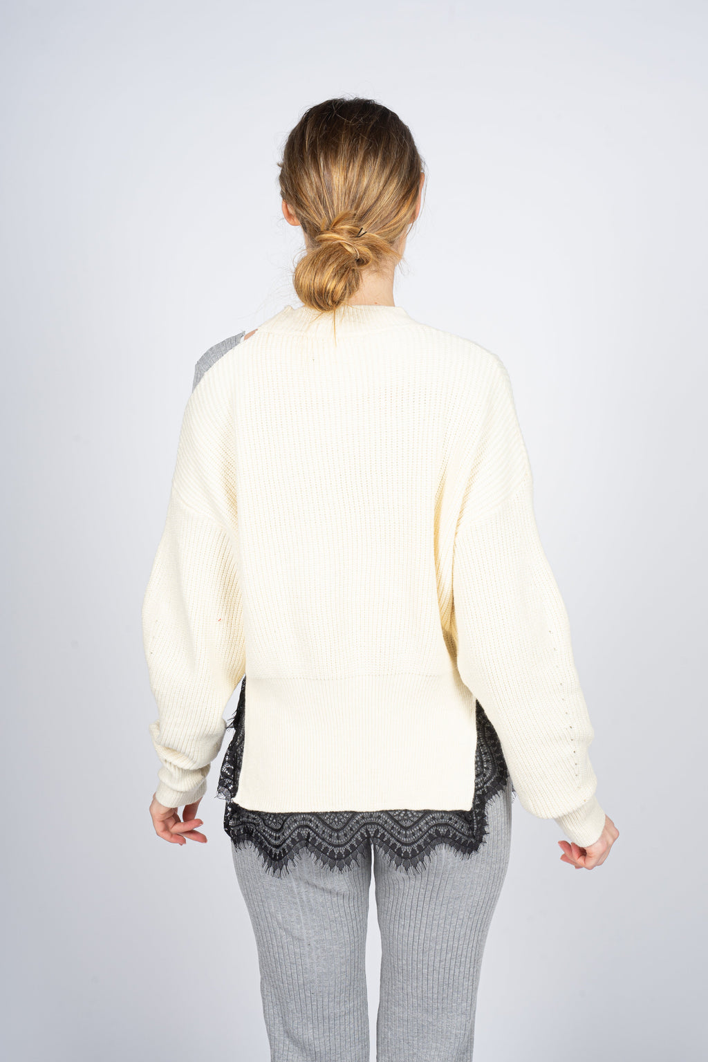 Knitted Sweater with Lace hem