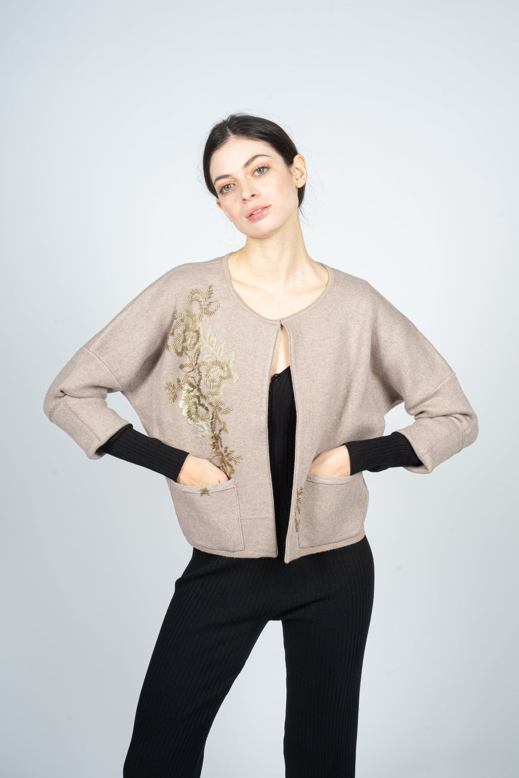 Pink Bolero with Bloom Hand Embroidery