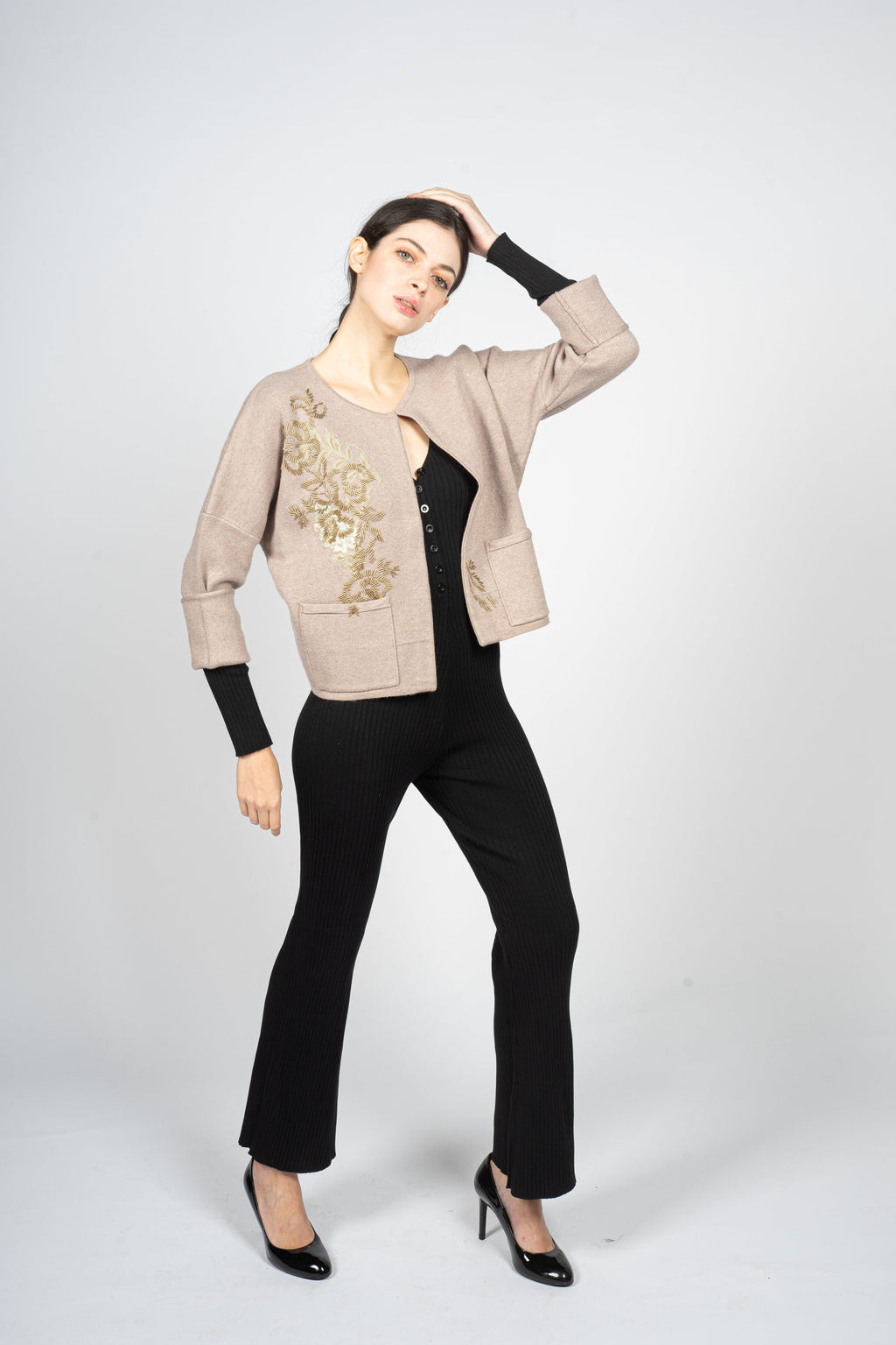 Pink Bolero with Bloom Hand Embroidery