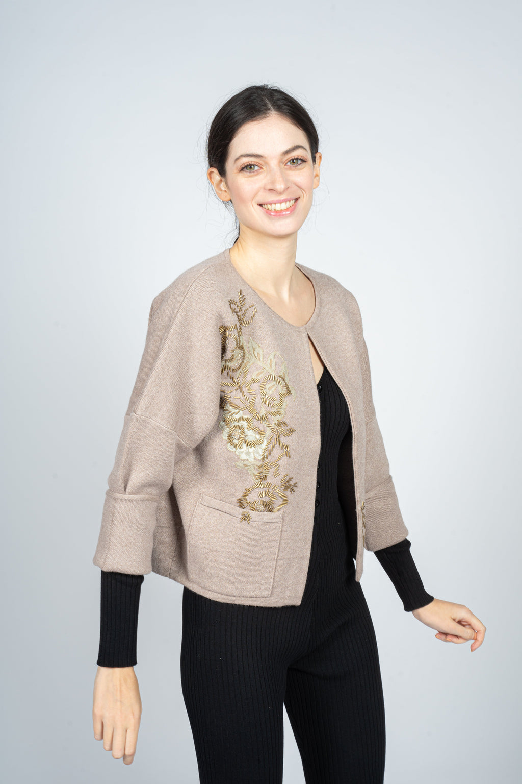 Pink Bolero with Bloom Hand Embroidery