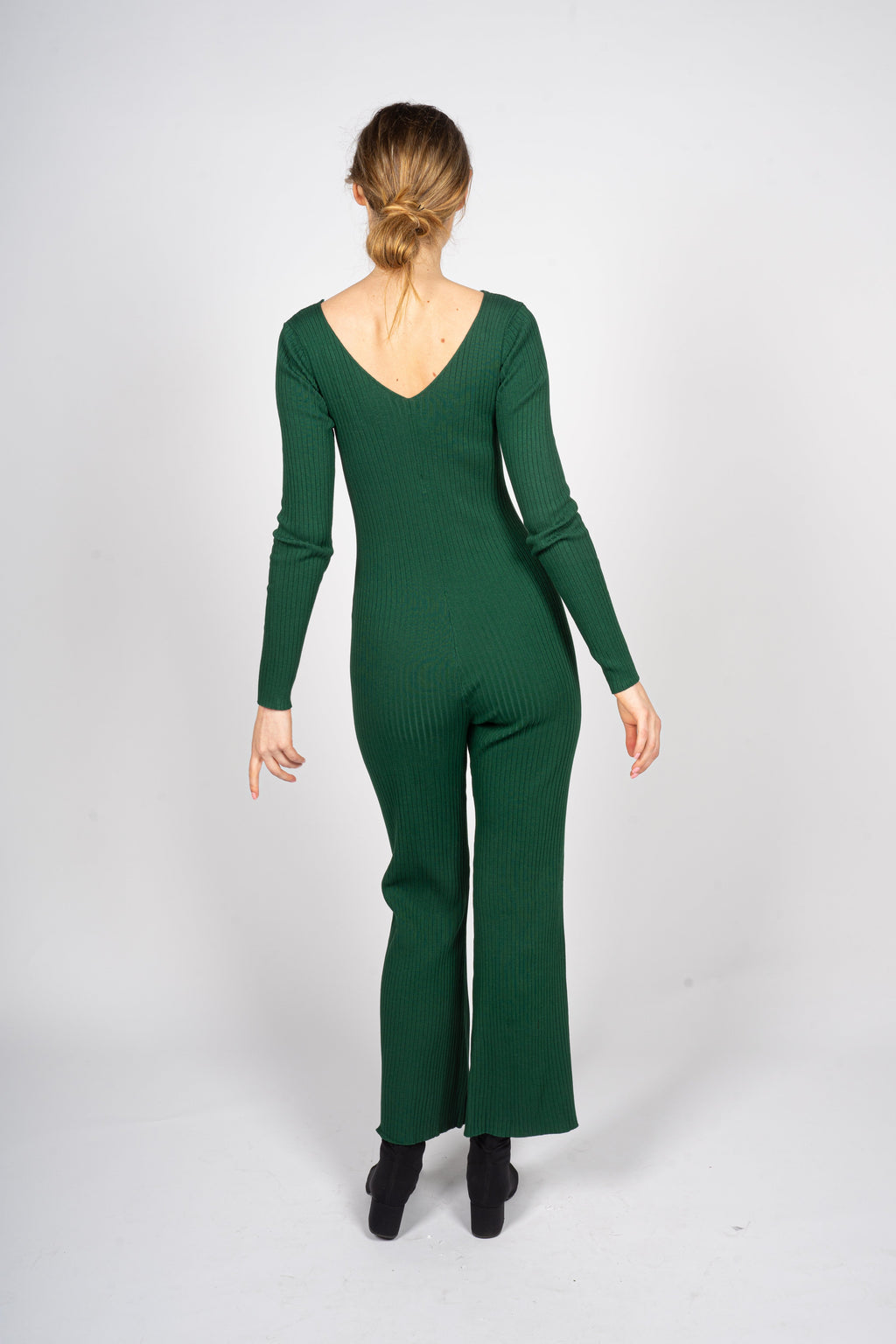Green Knitted Jumpsuit with Front Button Opening