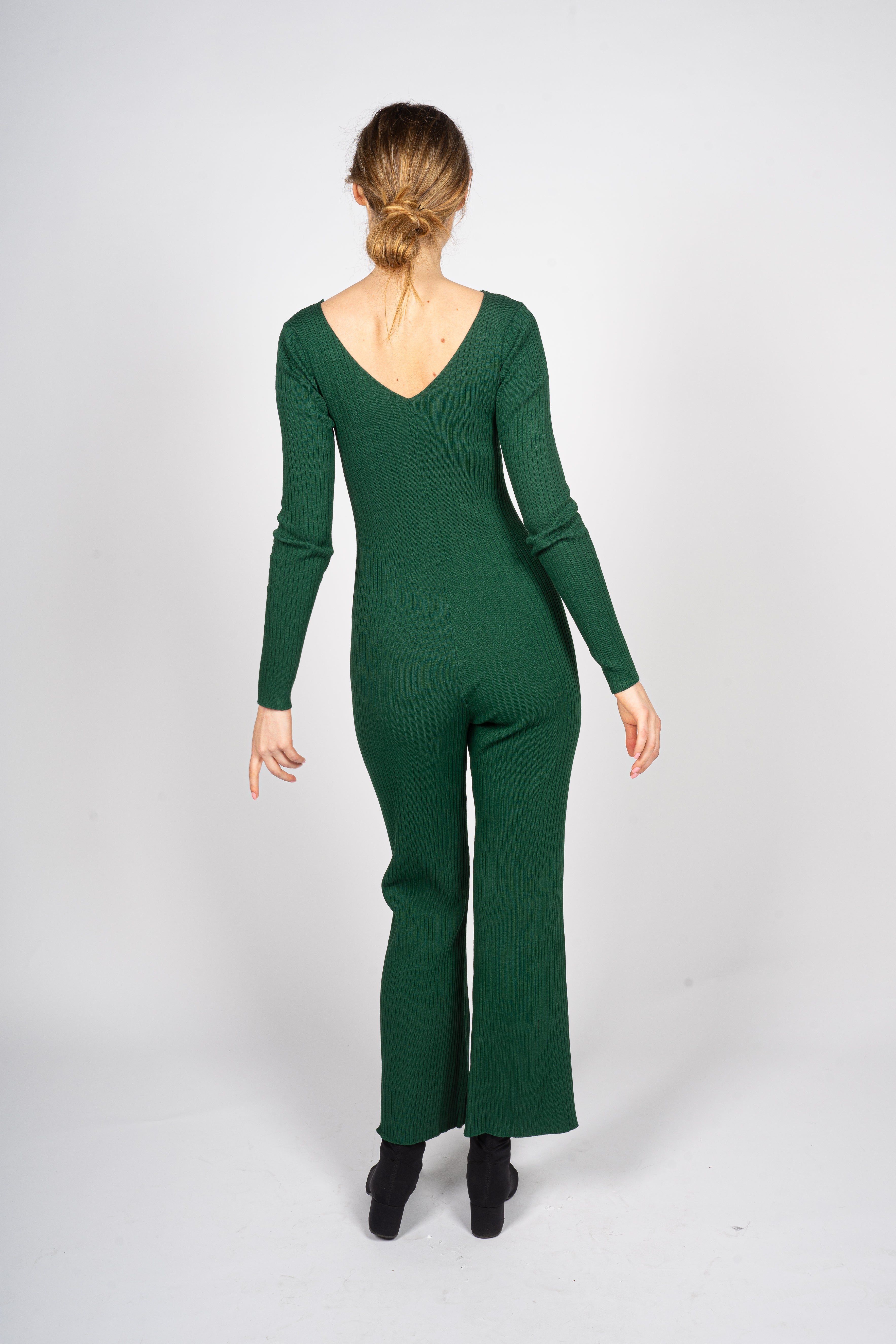 Green Knitted Jumpsuit with Front Button Opening