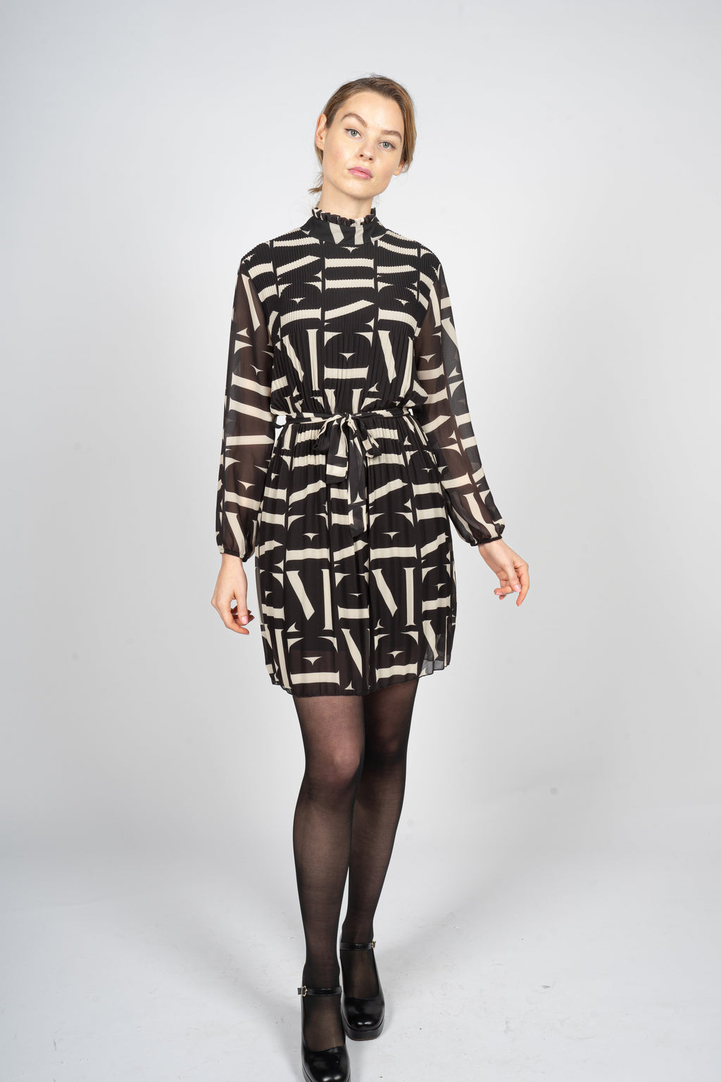 Pleated Midi Dress in Letter Print