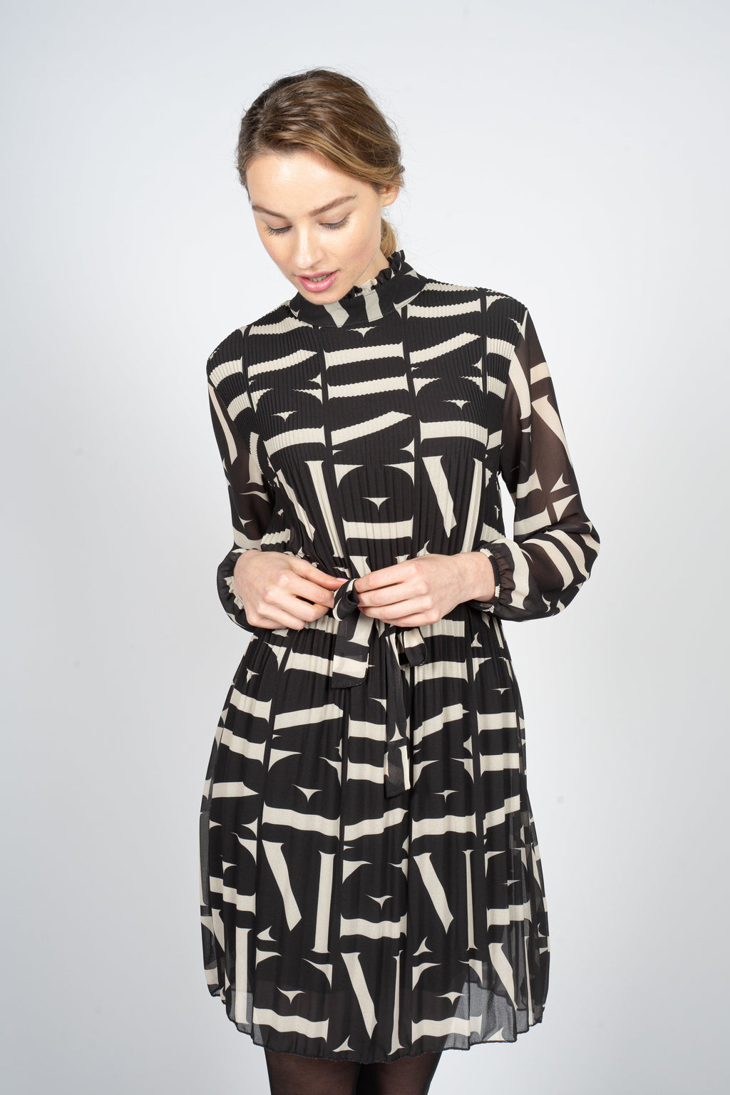 Pleated Midi Dress in Letter Print