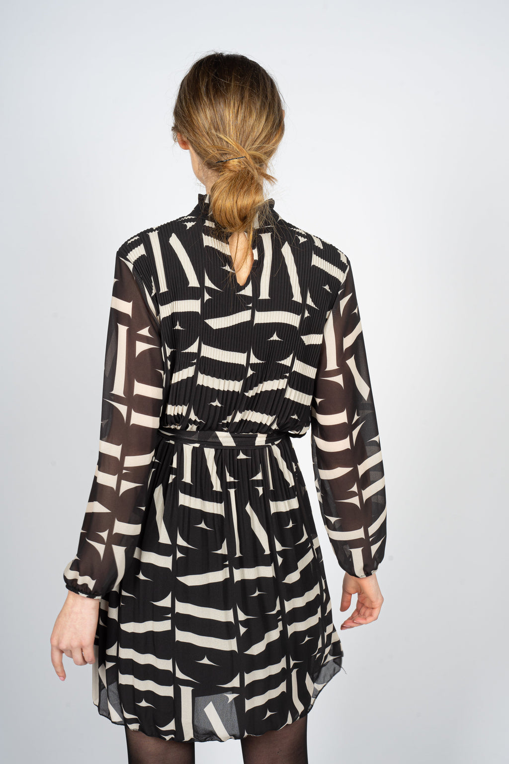 Pleated Midi Dress in Letter Print