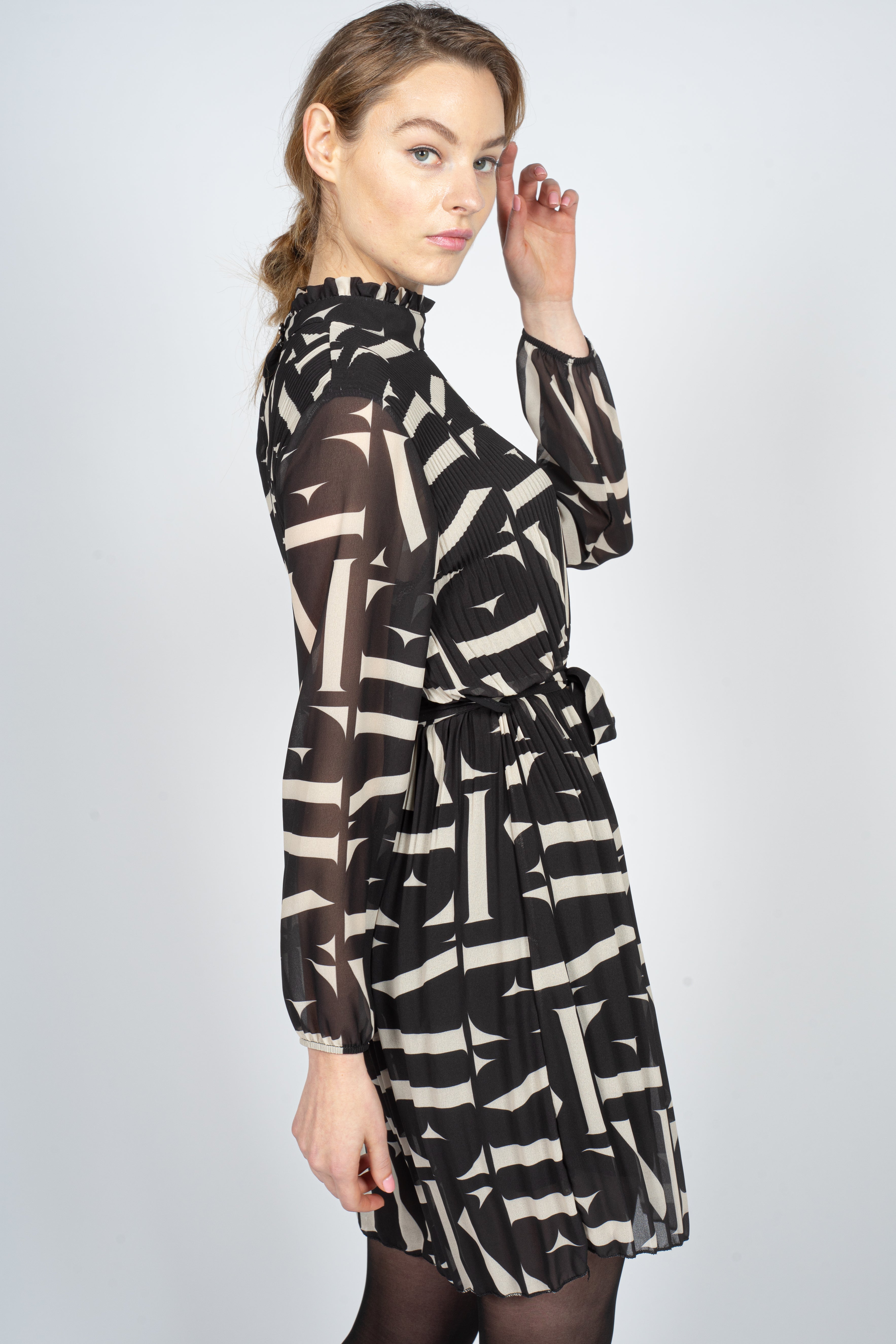 Pleated Midi Dress in Letter Print