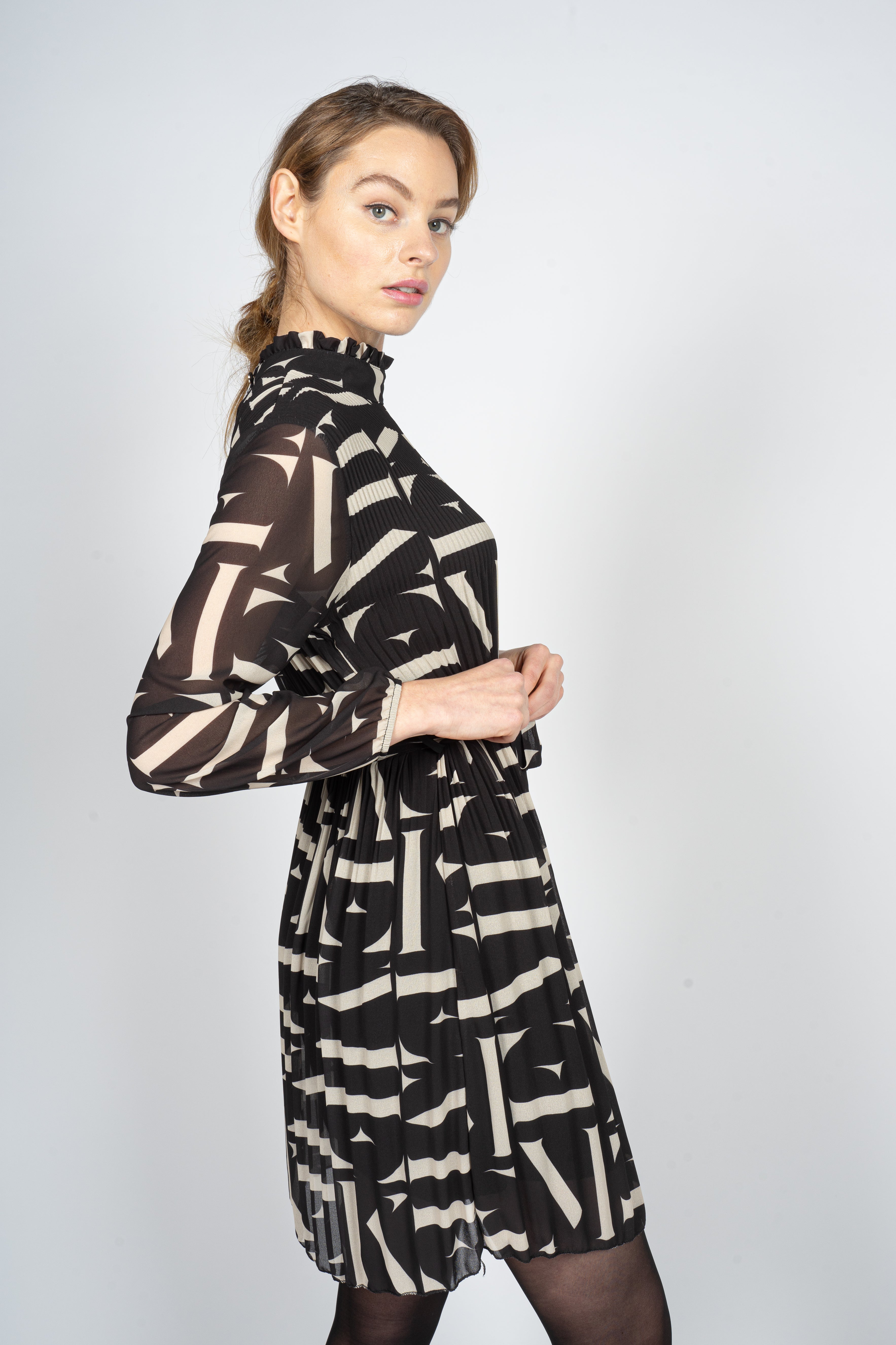 Pleated Midi Dress in Letter Print
