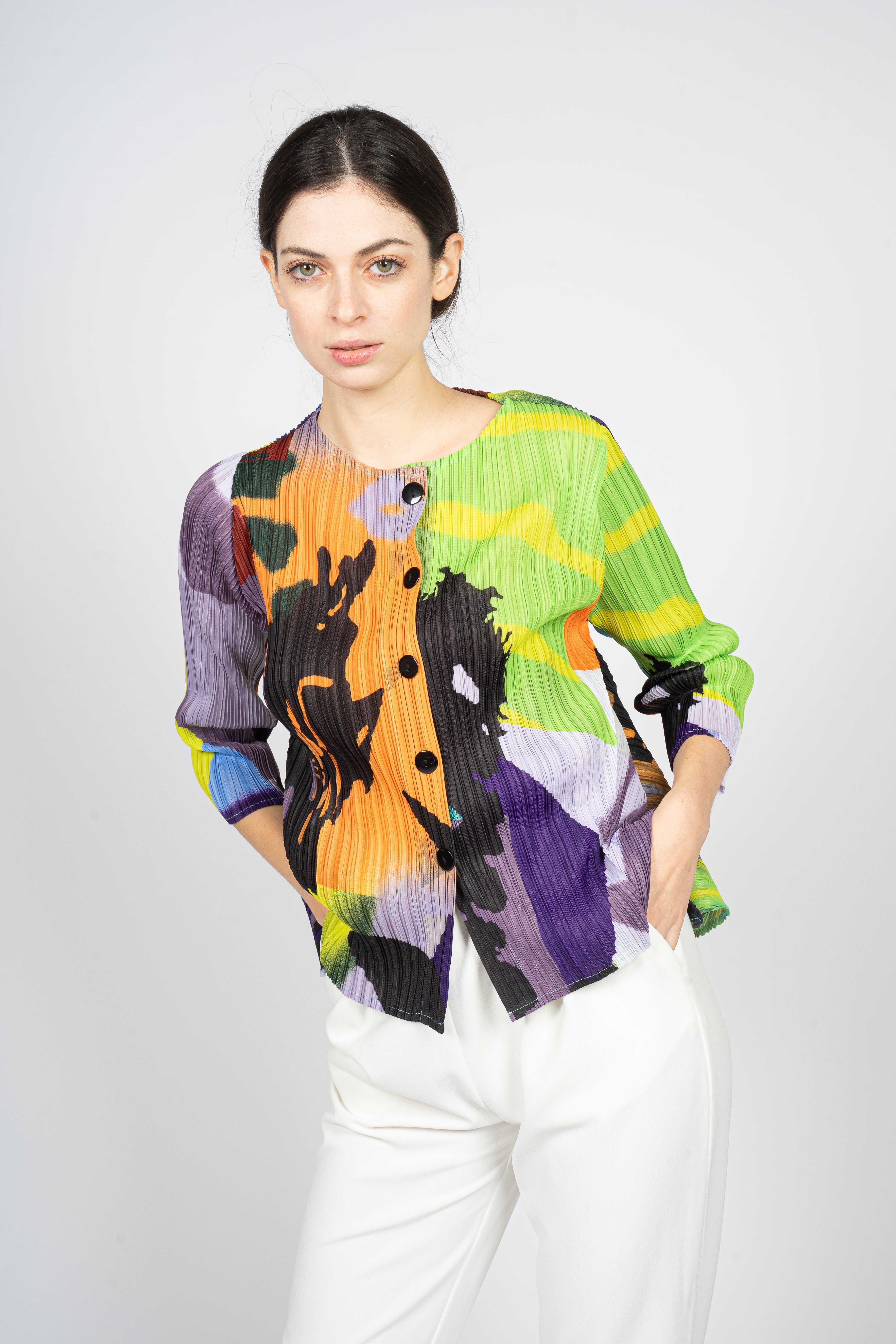 Pleated Cropped Top in Abstract Overall Print