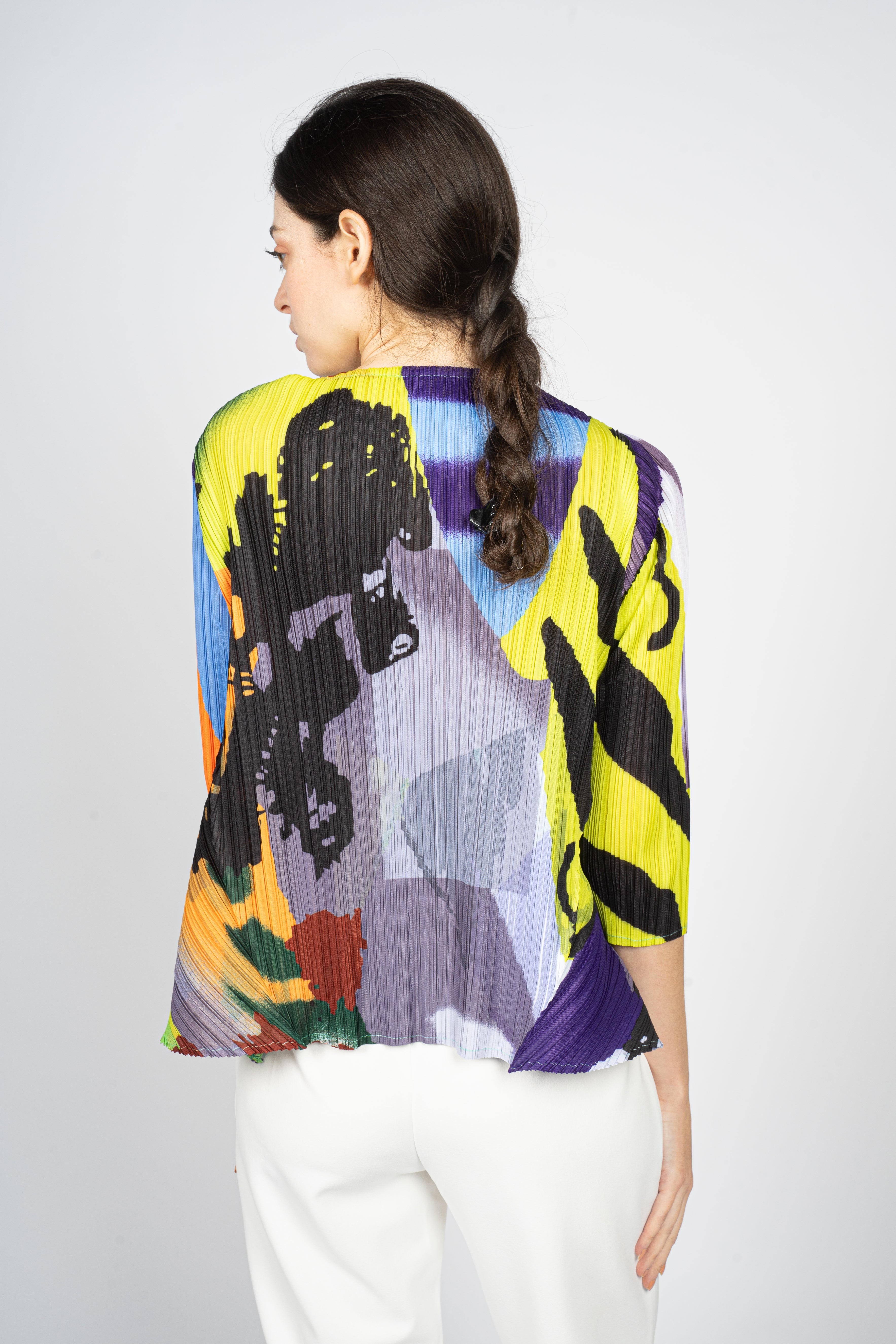 Pleated Cropped Top in Abstract Overall Print