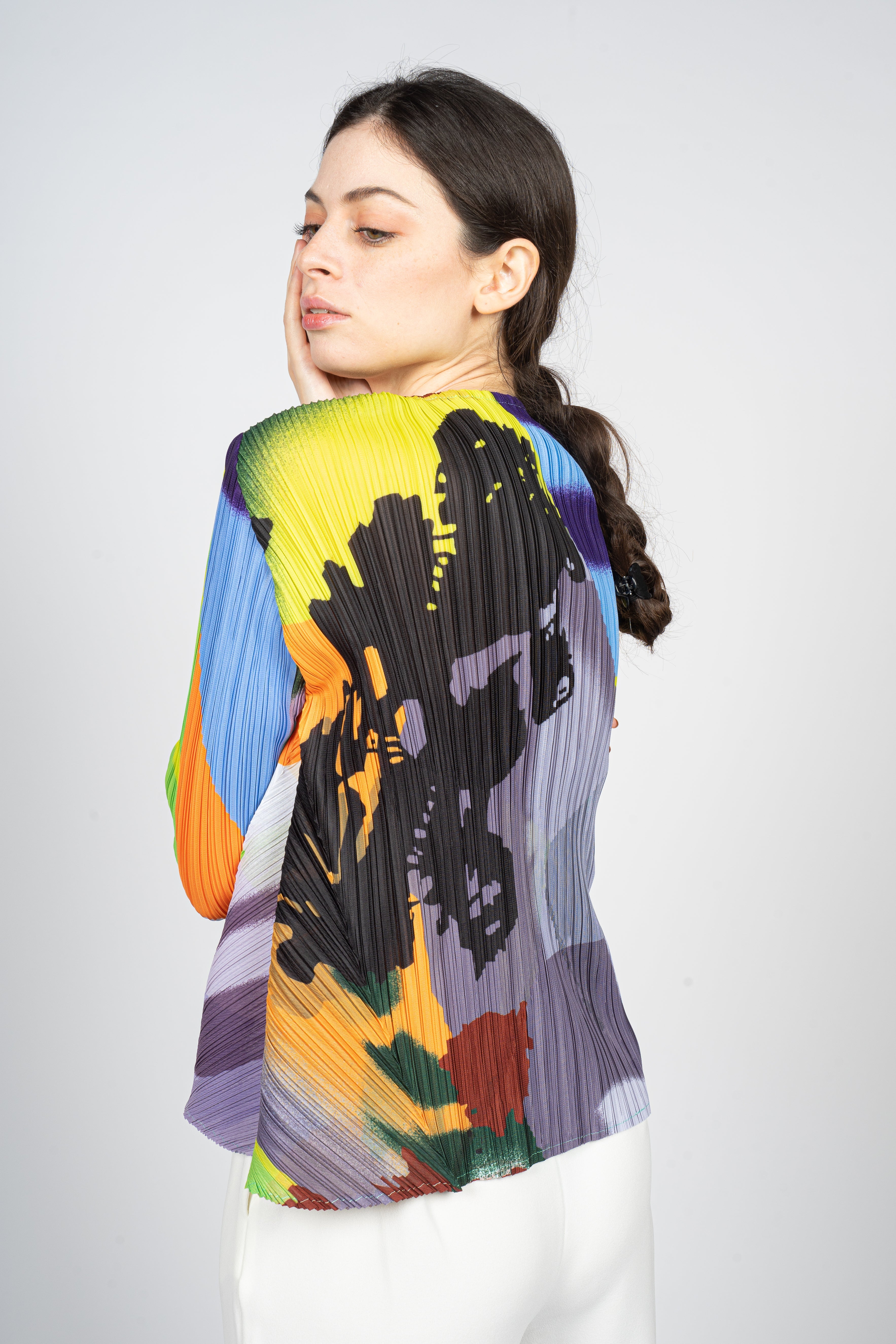 Pleated Cropped Top in Abstract Overall Print