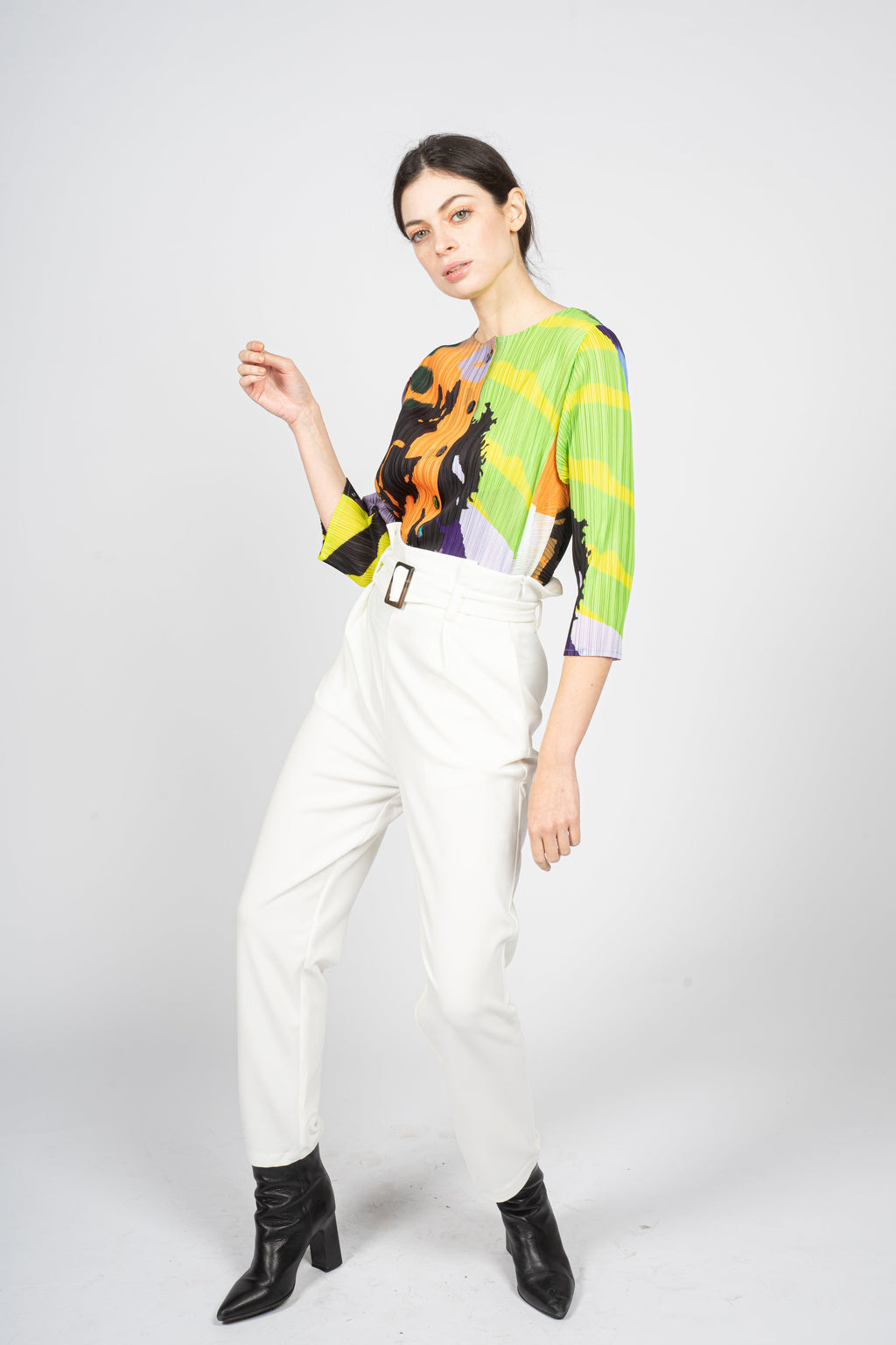 White High Waisted Trousers with Removable Belt