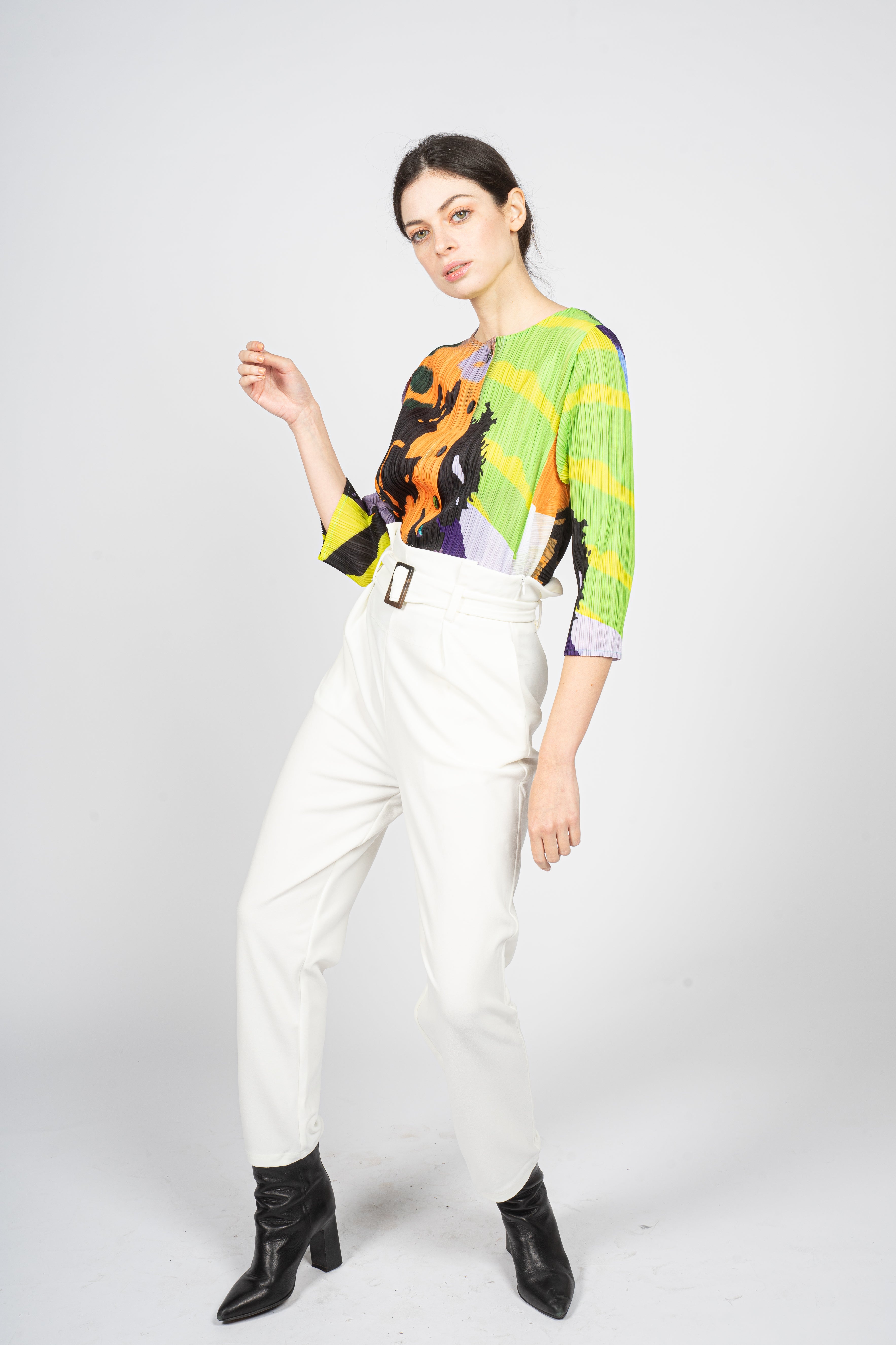 White High Waisted Trousers with Removable Belt