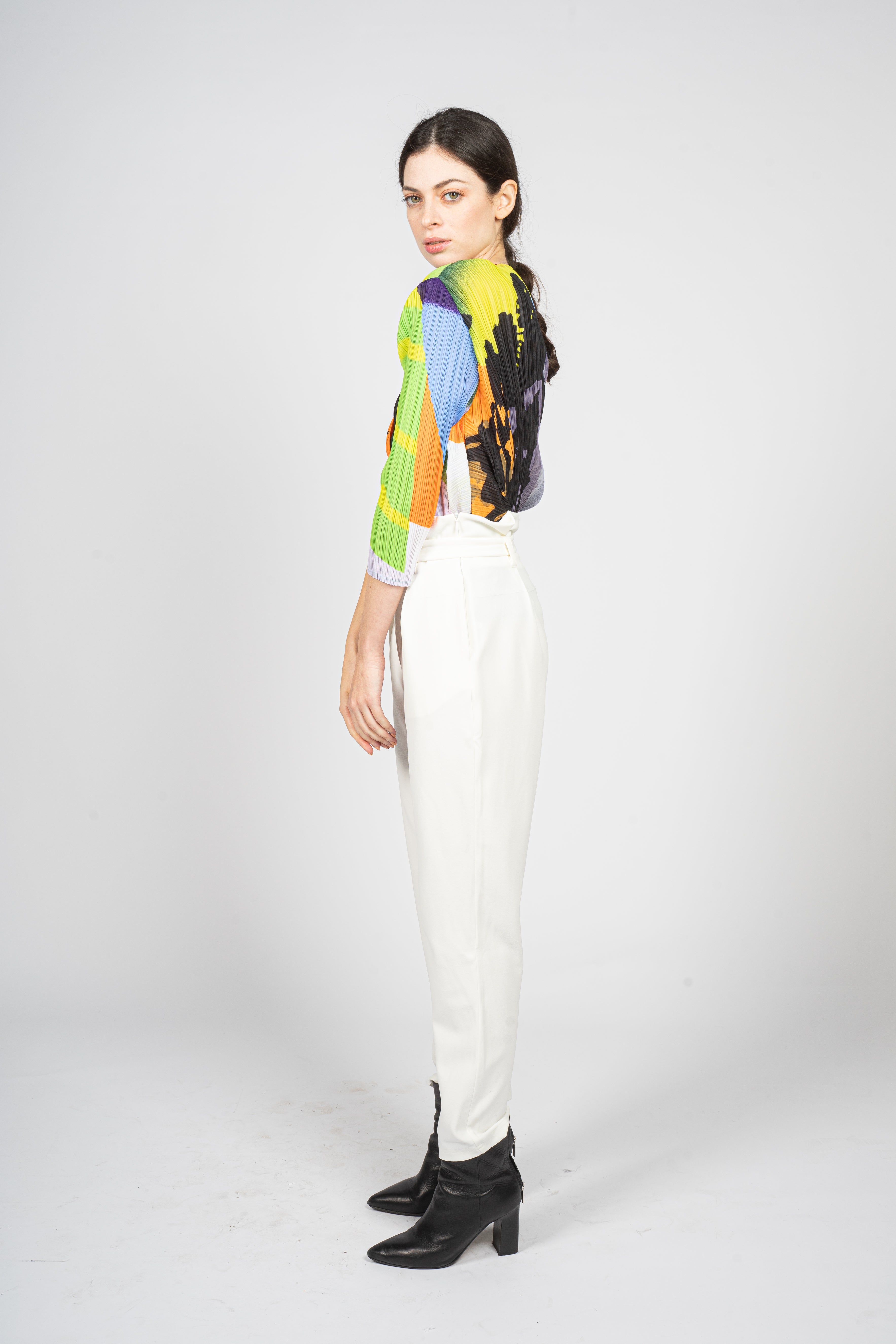 White High Waisted Trousers with Removable Belt