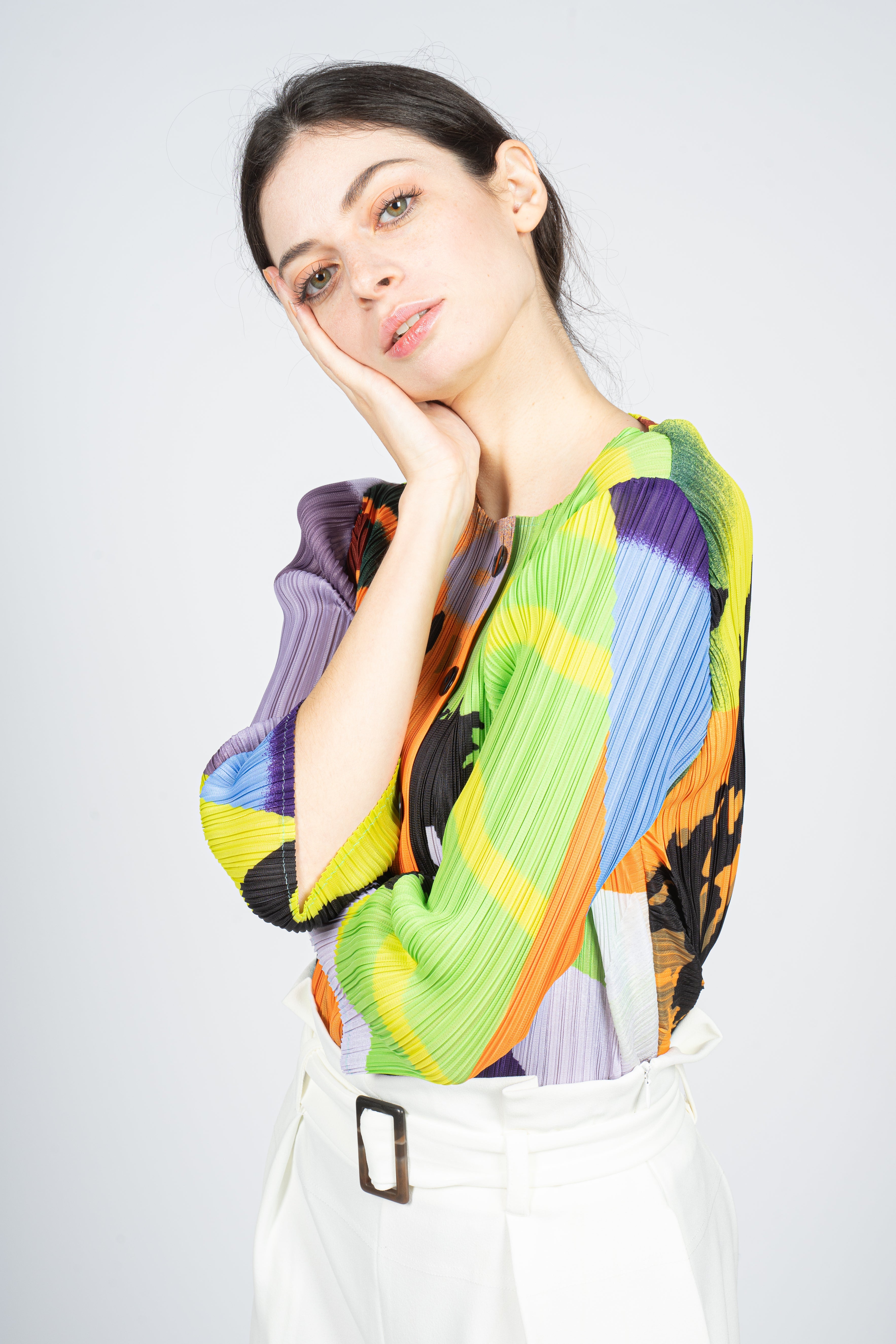 Pleated Cropped Top in Abstract Overall Print