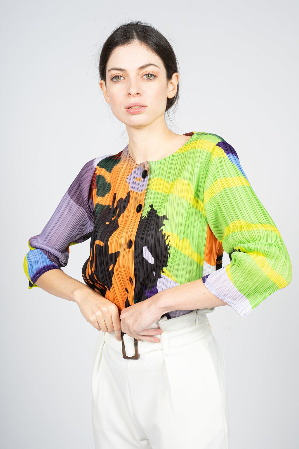 Pleated Cropped Top in Abstract Overall Print