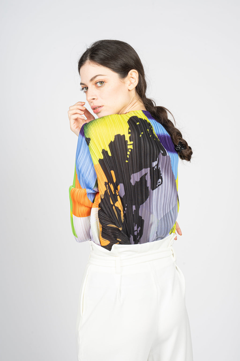 Pleated Cropped Top in Abstract Overall Print