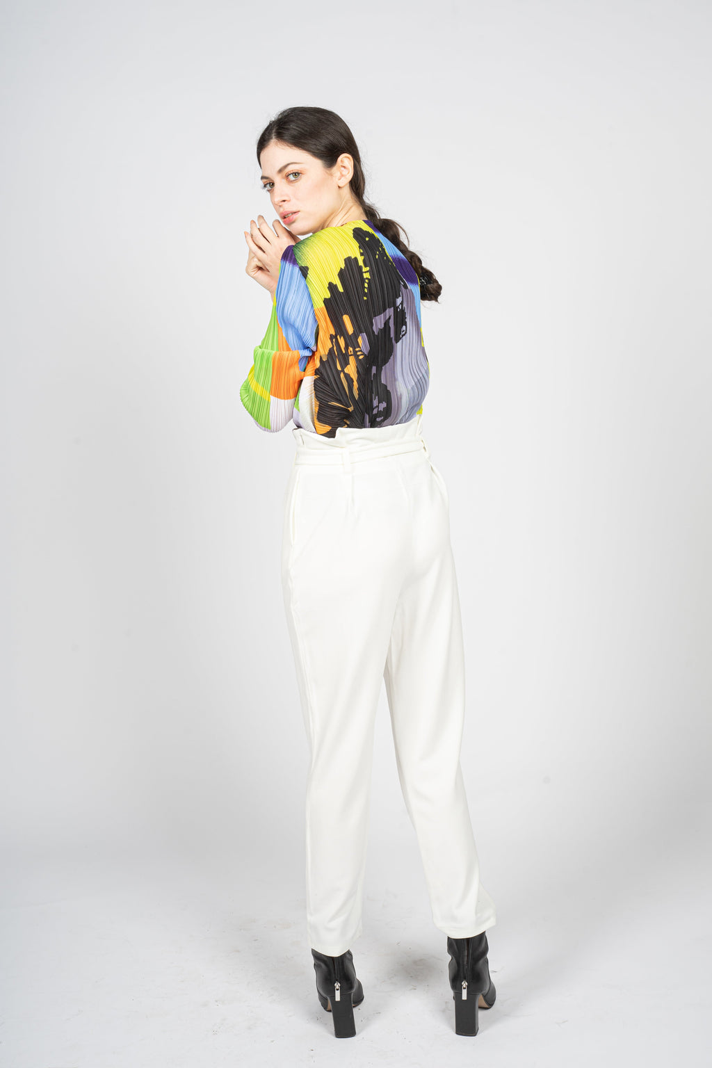 White High Waisted Trousers with Removable Belt