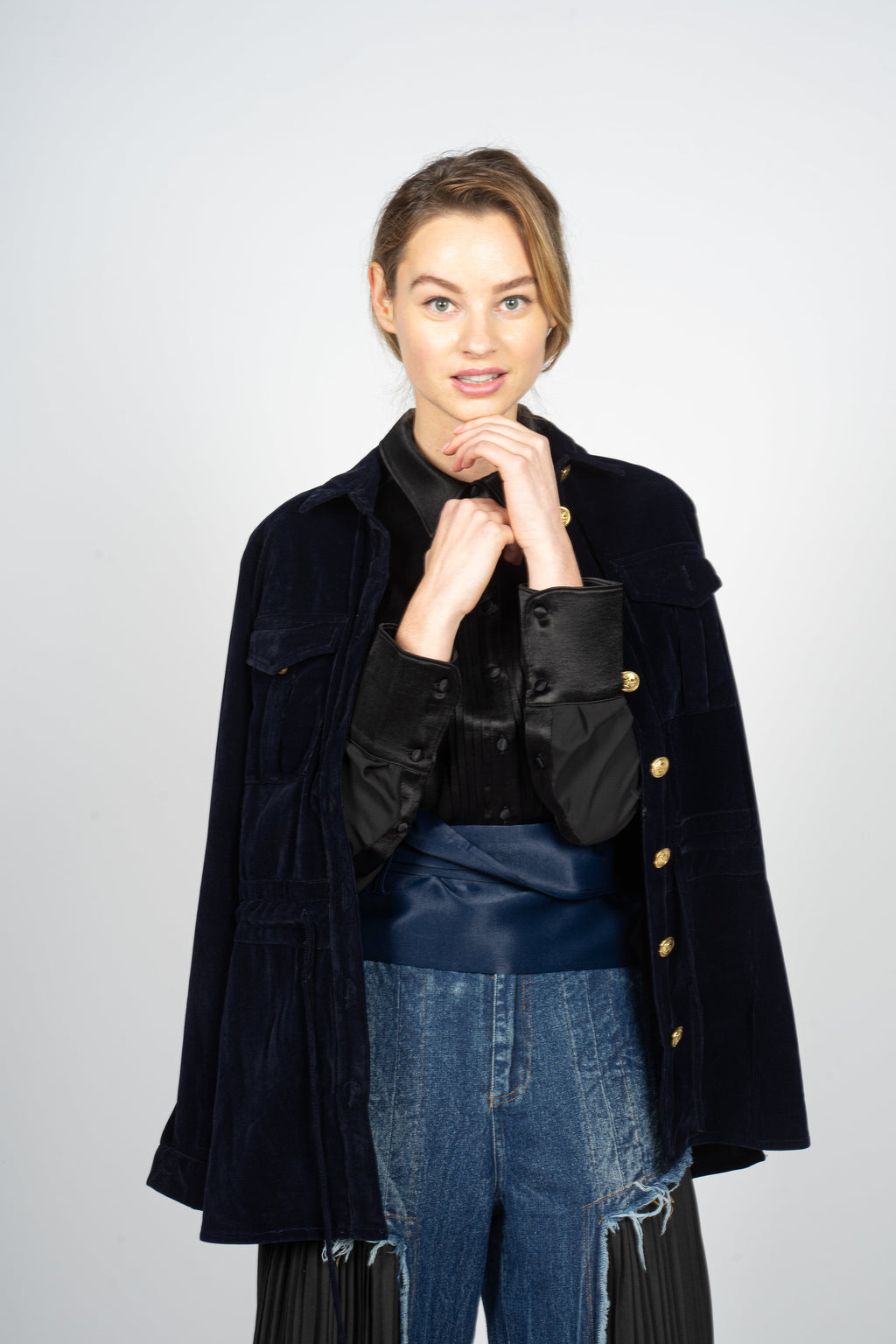 Marine Blue Corduroy Jacket with Waistband