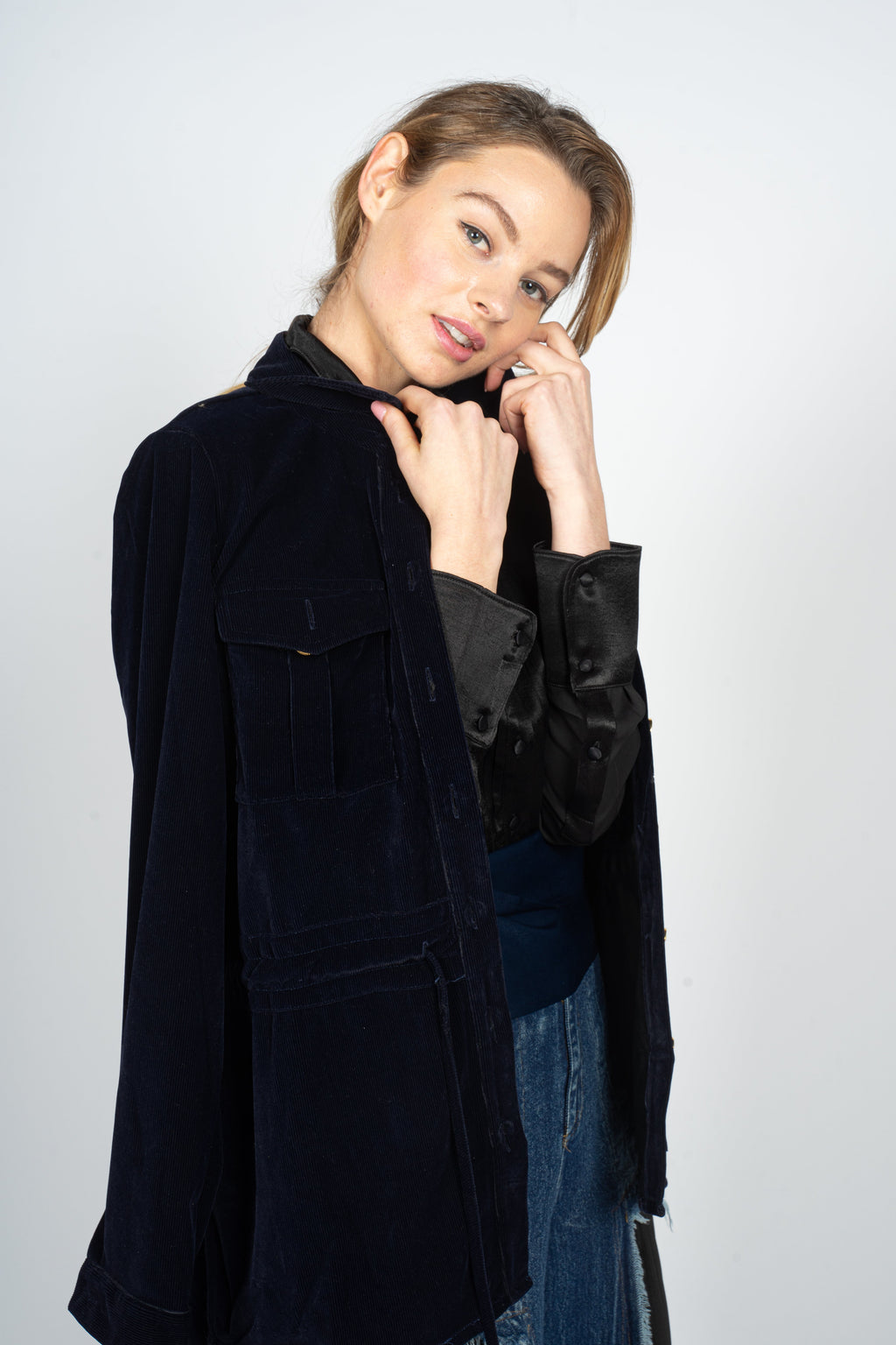 Marine Blue Corduroy Jacket with Waistband