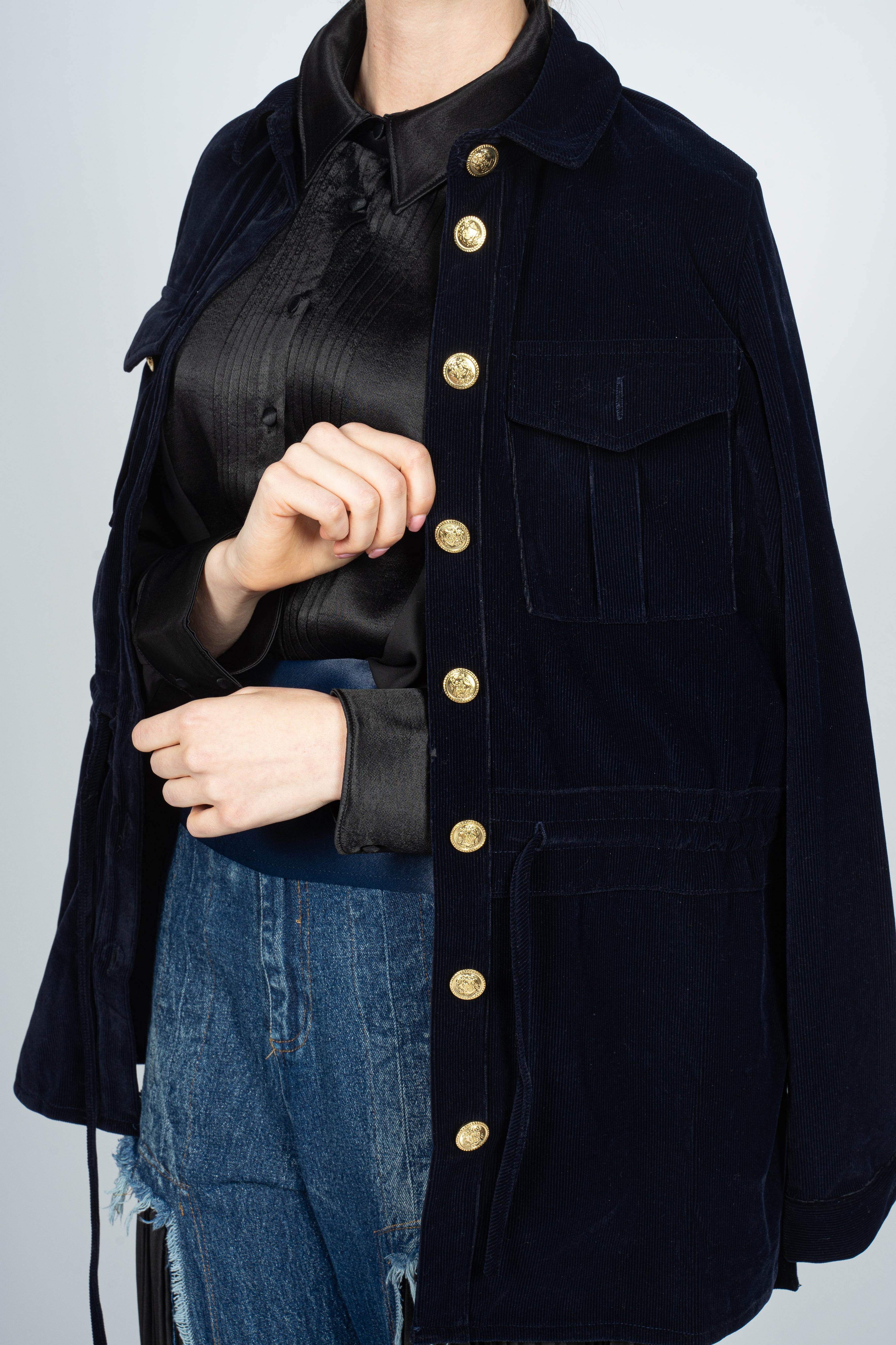 Marine Blue Corduroy Jacket with Waistband