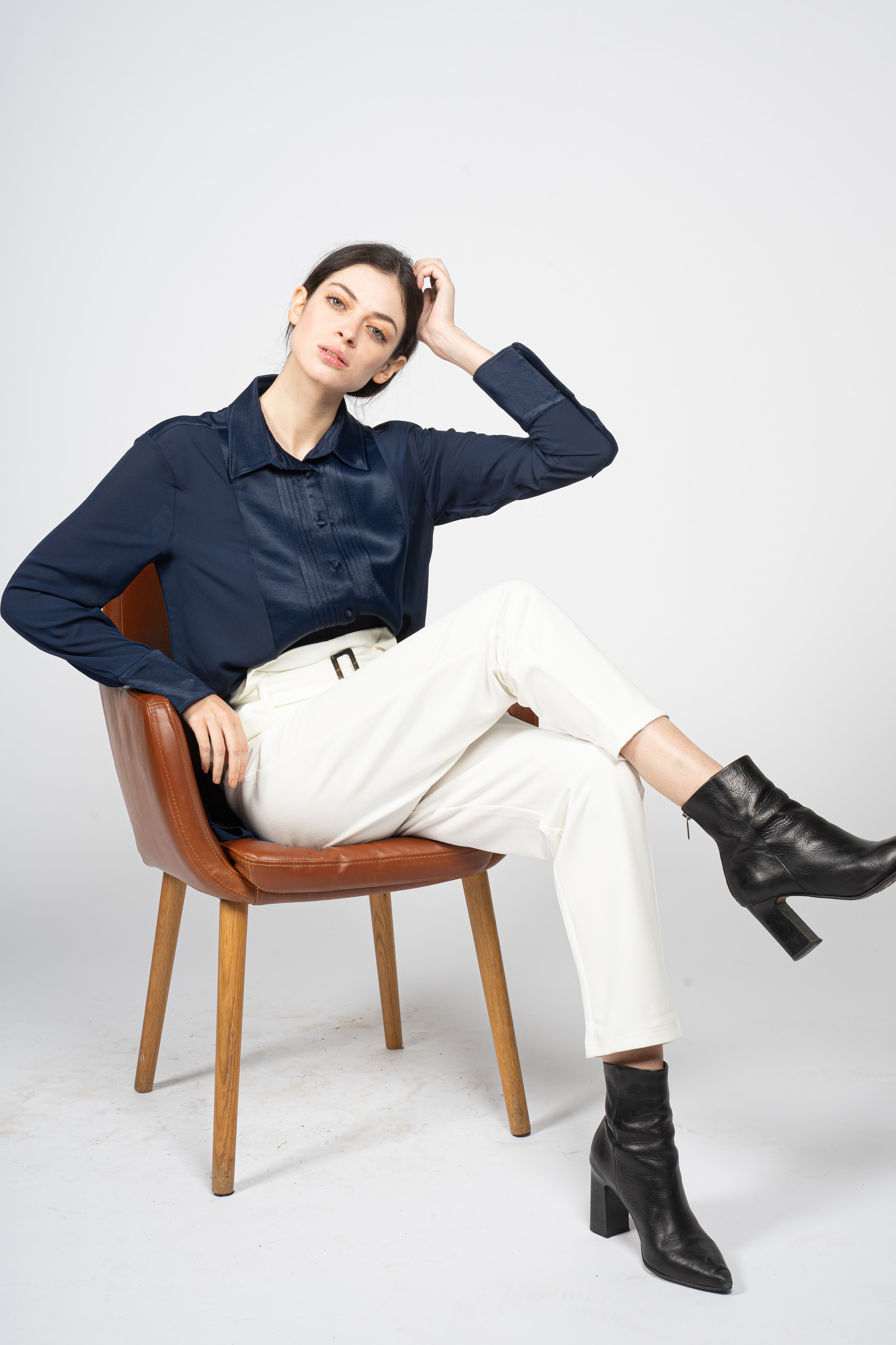 White High Waisted Trousers with Removable Belt