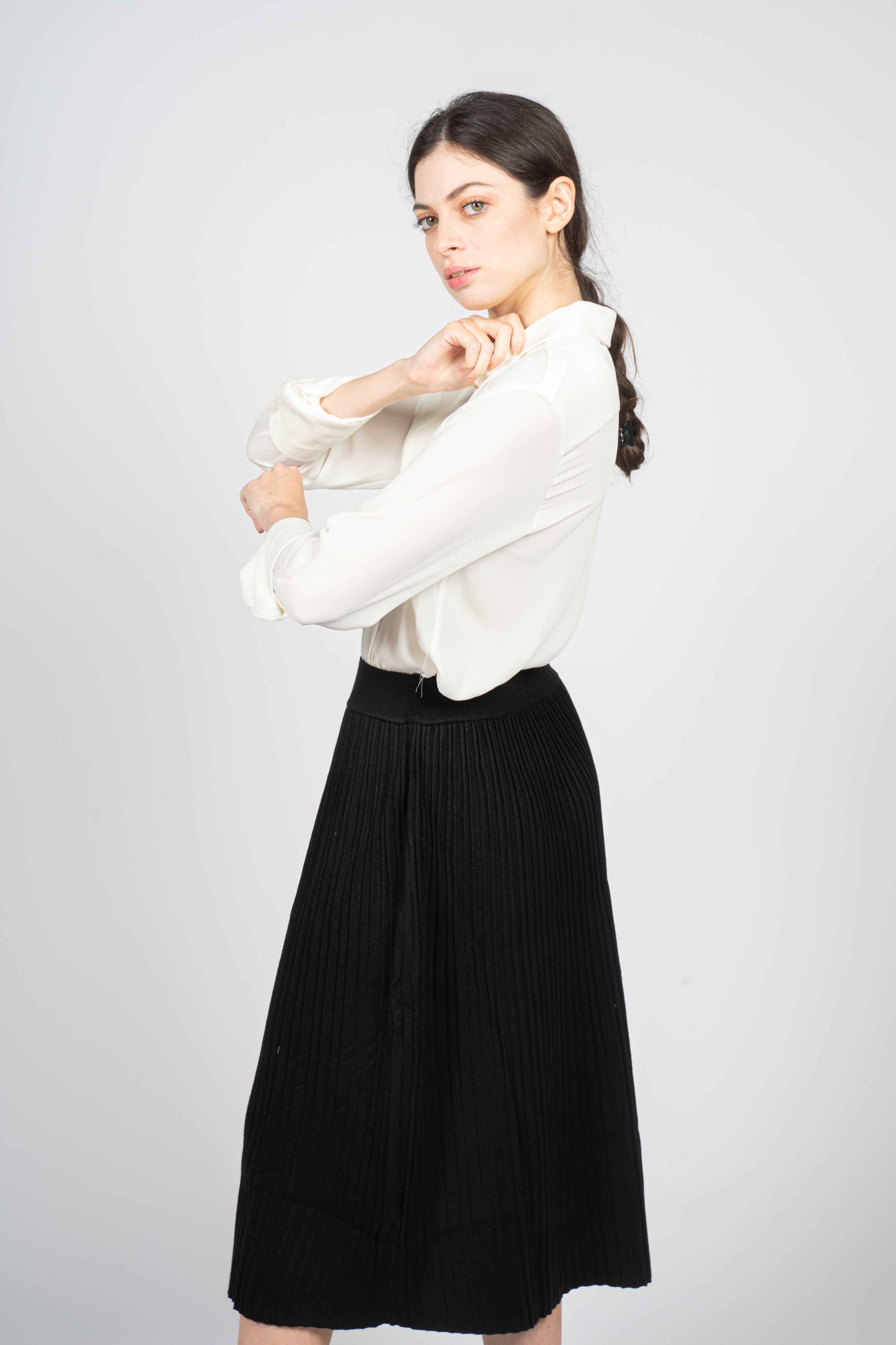 Calf-Length Pleated Skirt