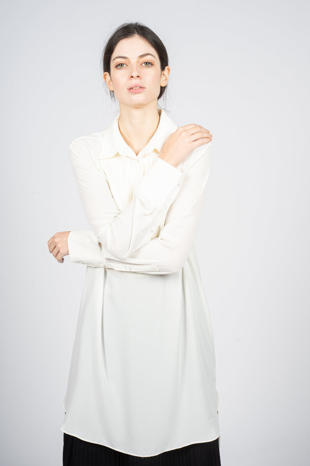 White Kaftan Shirt with Pleated Plastron