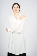 White Kaftan Shirt with Pleated Plastron