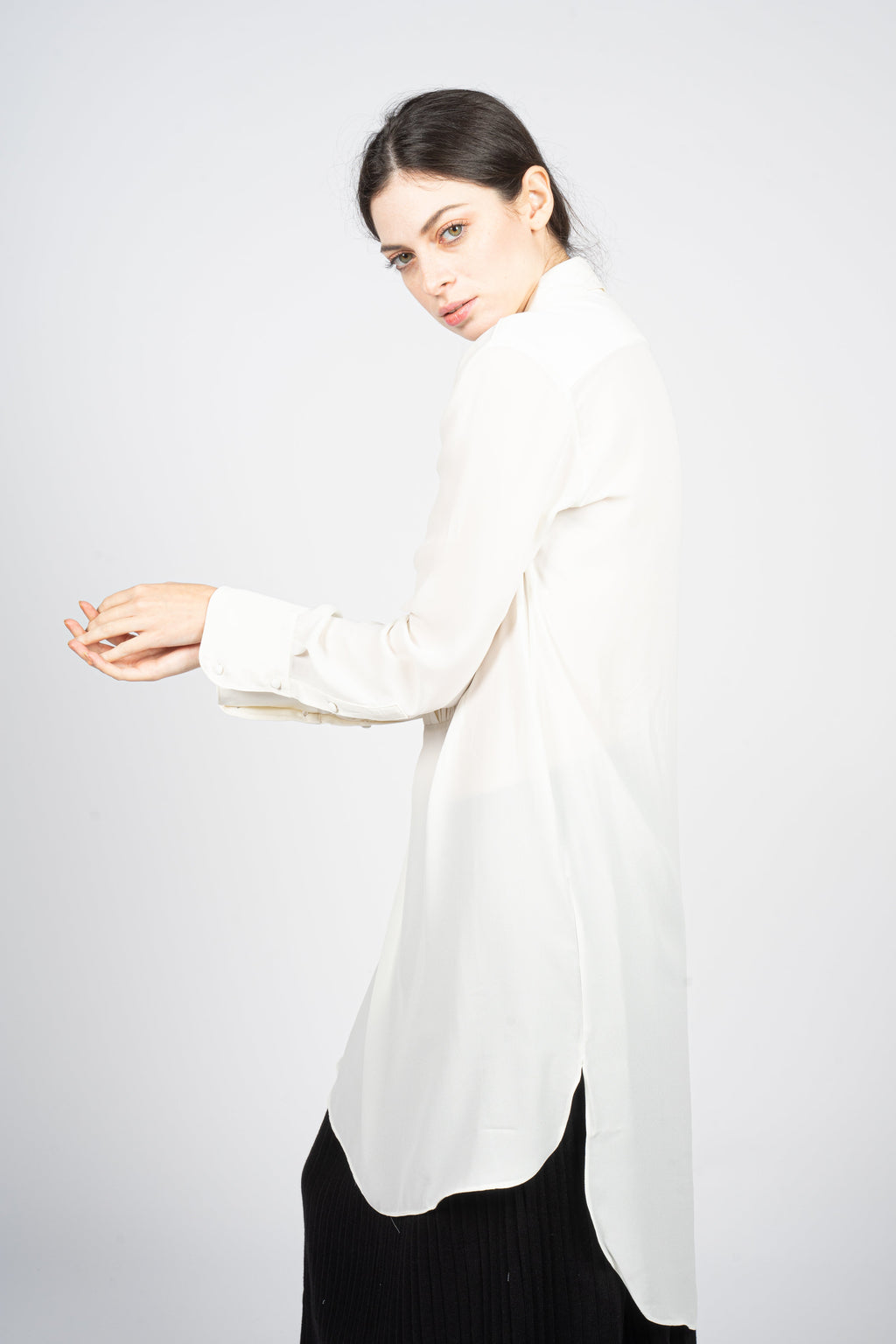 White Kaftan Shirt with Pleated Plastron