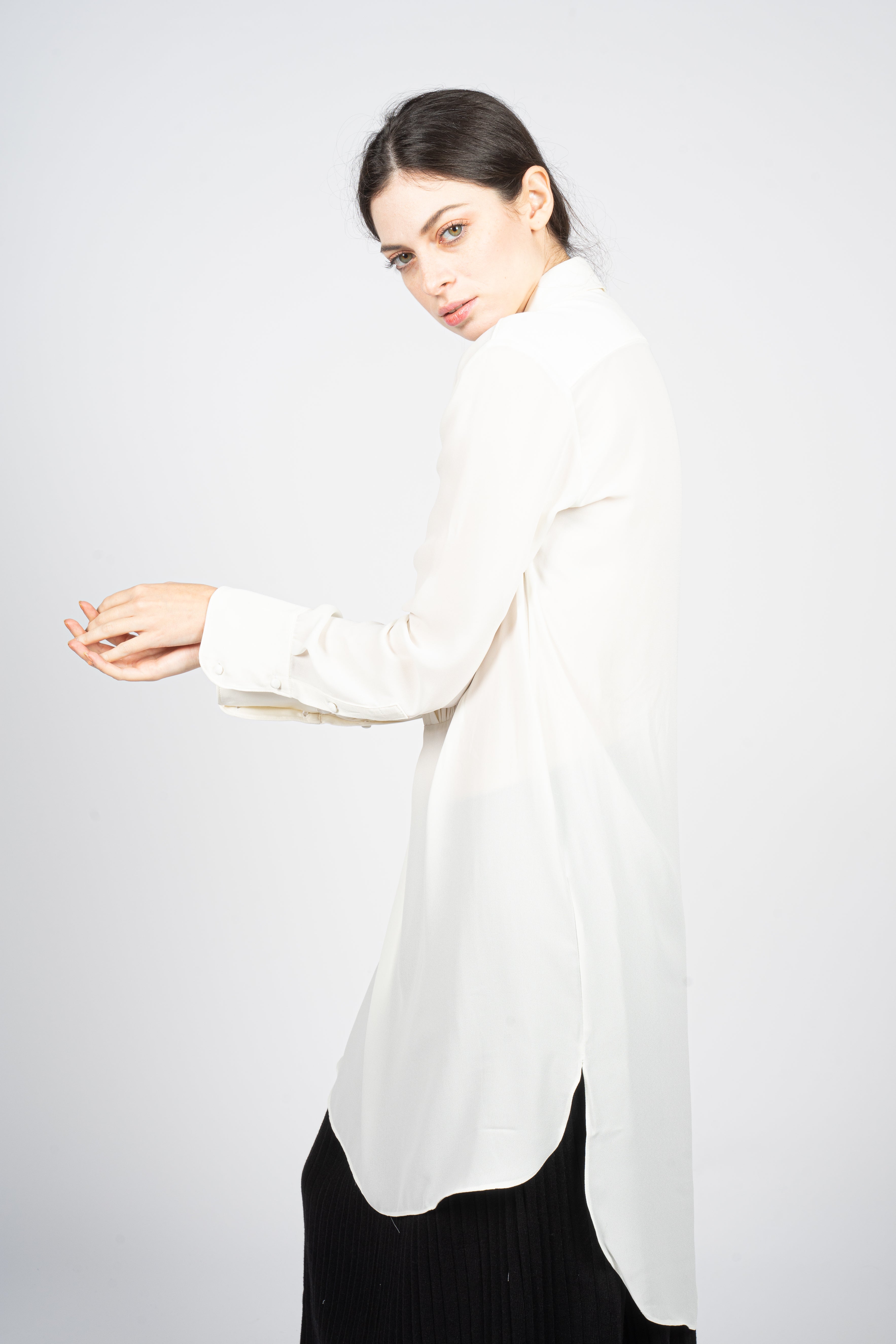 White Kaftan Shirt with Pleated Plastron