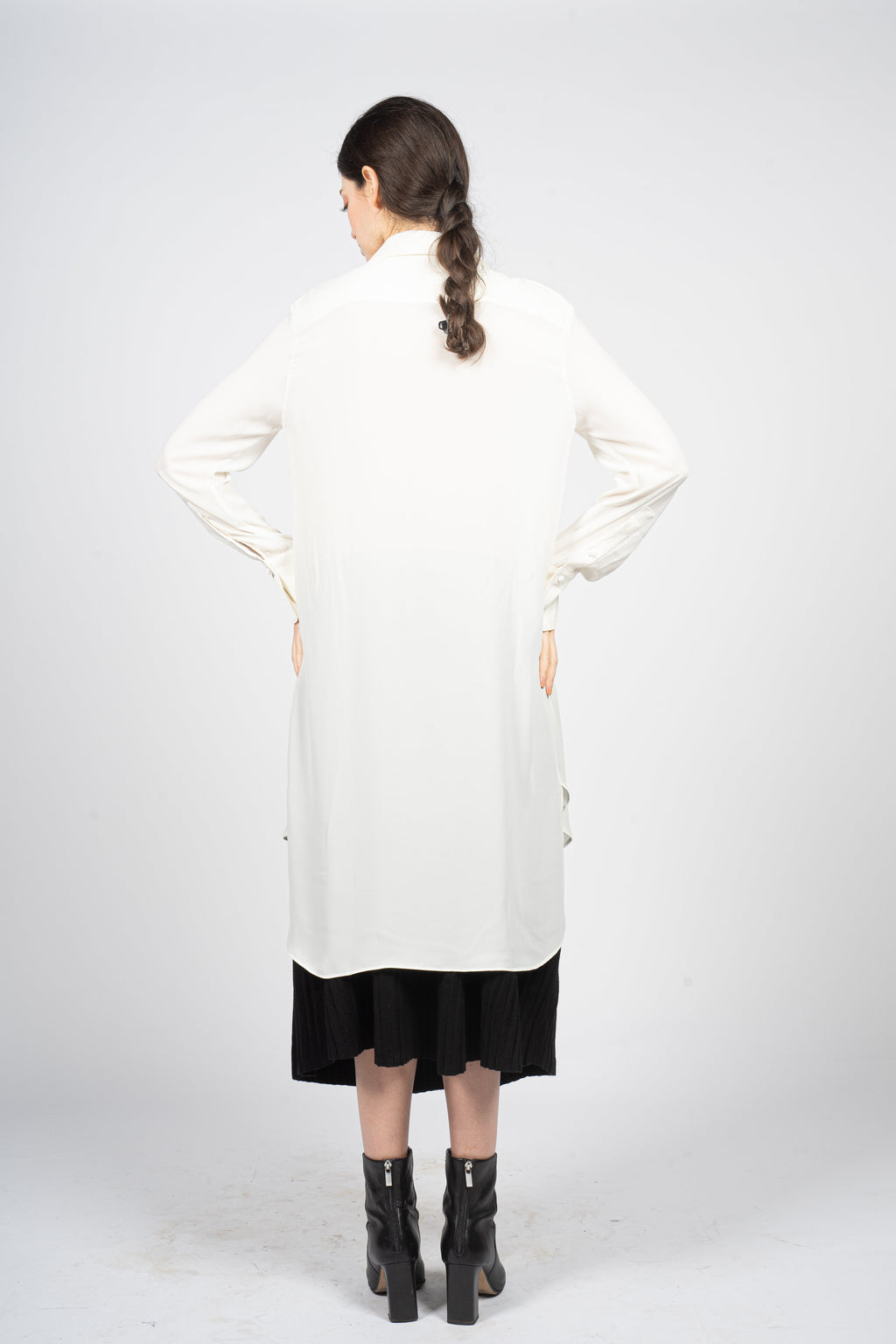 White Kaftan Shirt with Pleated Plastron