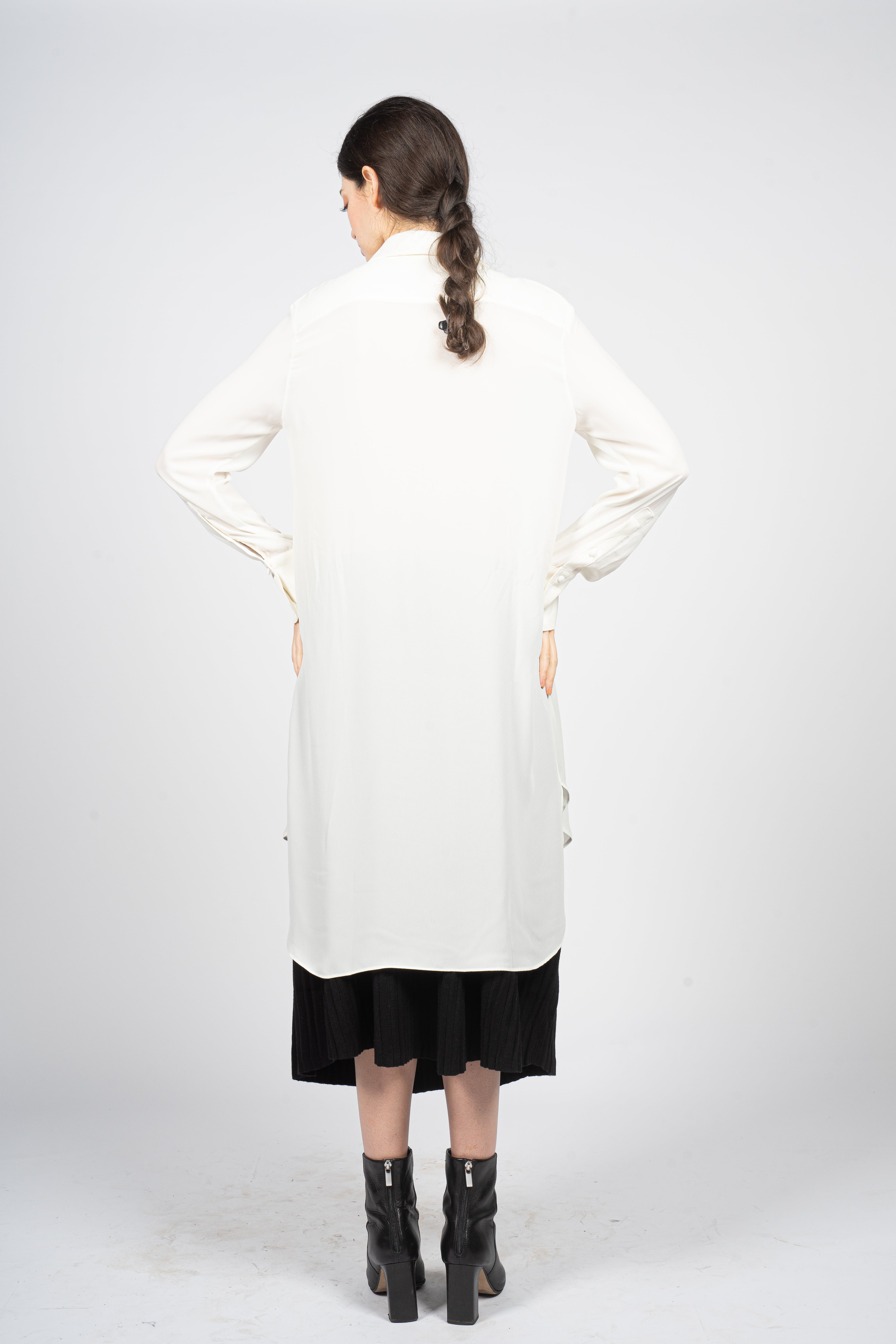 White Kaftan Shirt with Pleated Plastron
