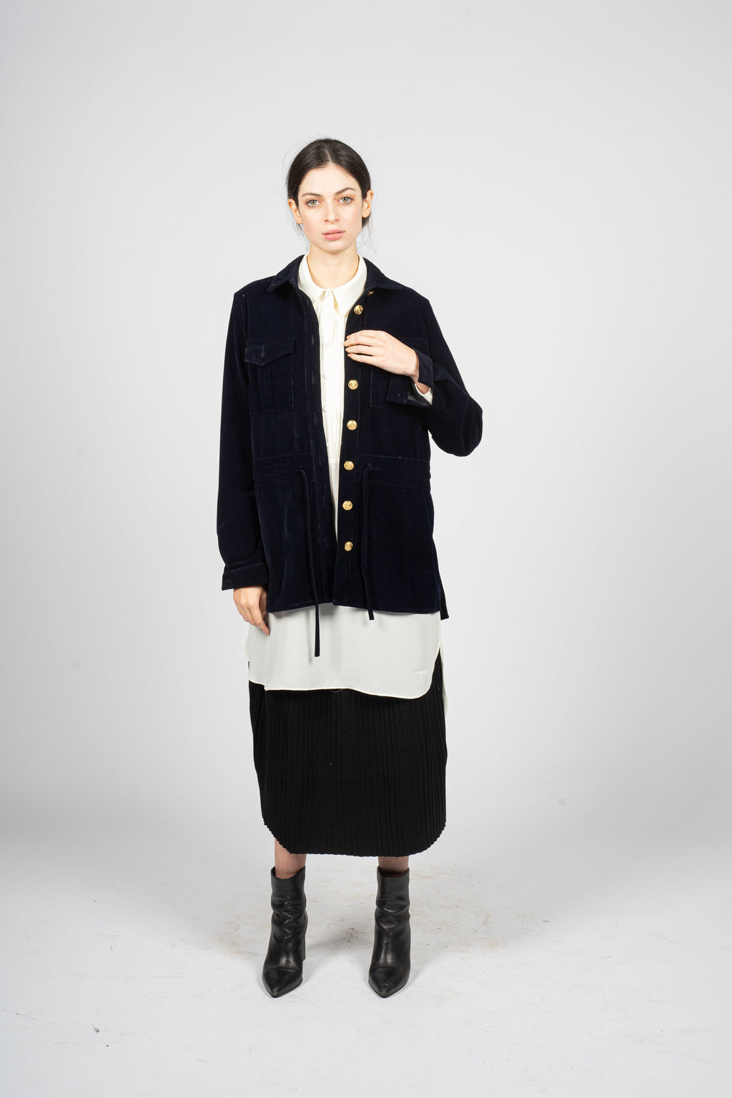 Marine Blue Corduroy Jacket with Waistband