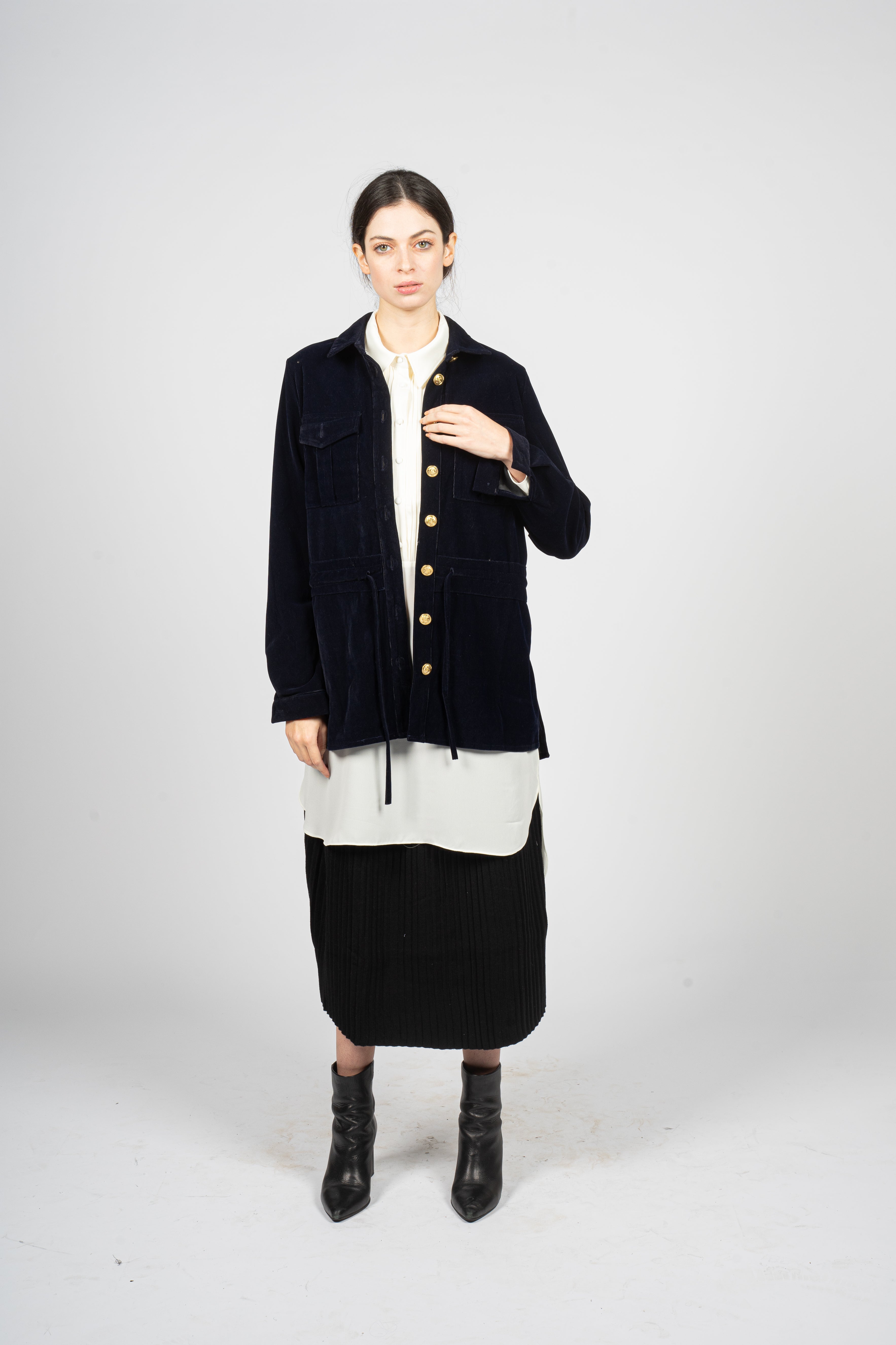 Marine Blue Corduroy Jacket with Waistband