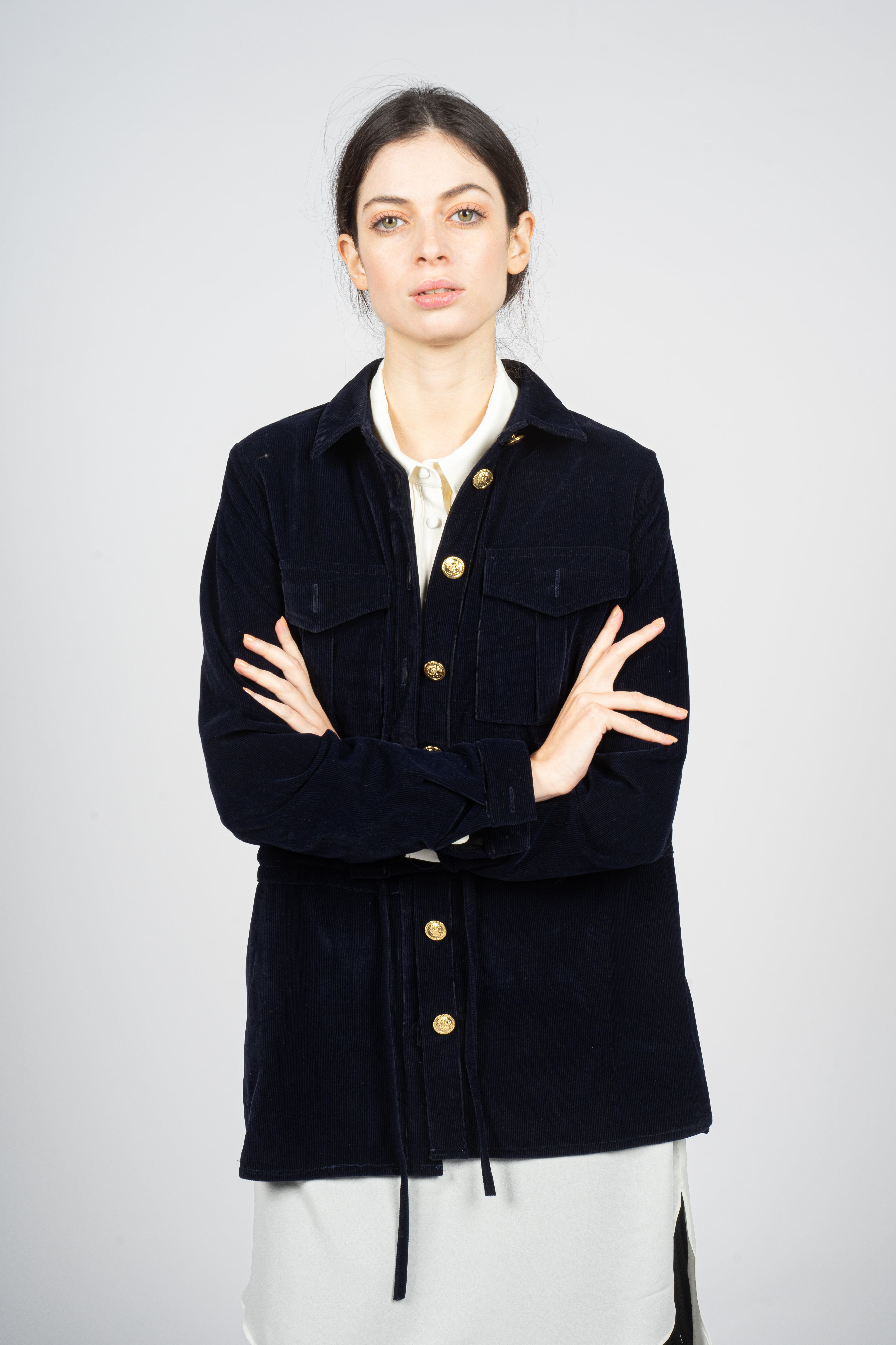 Marine Blue Corduroy Jacket with Waistband