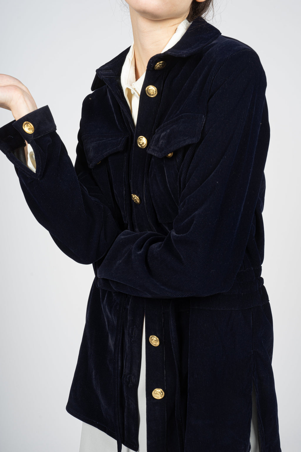 Marine Blue Corduroy Jacket with Waistband