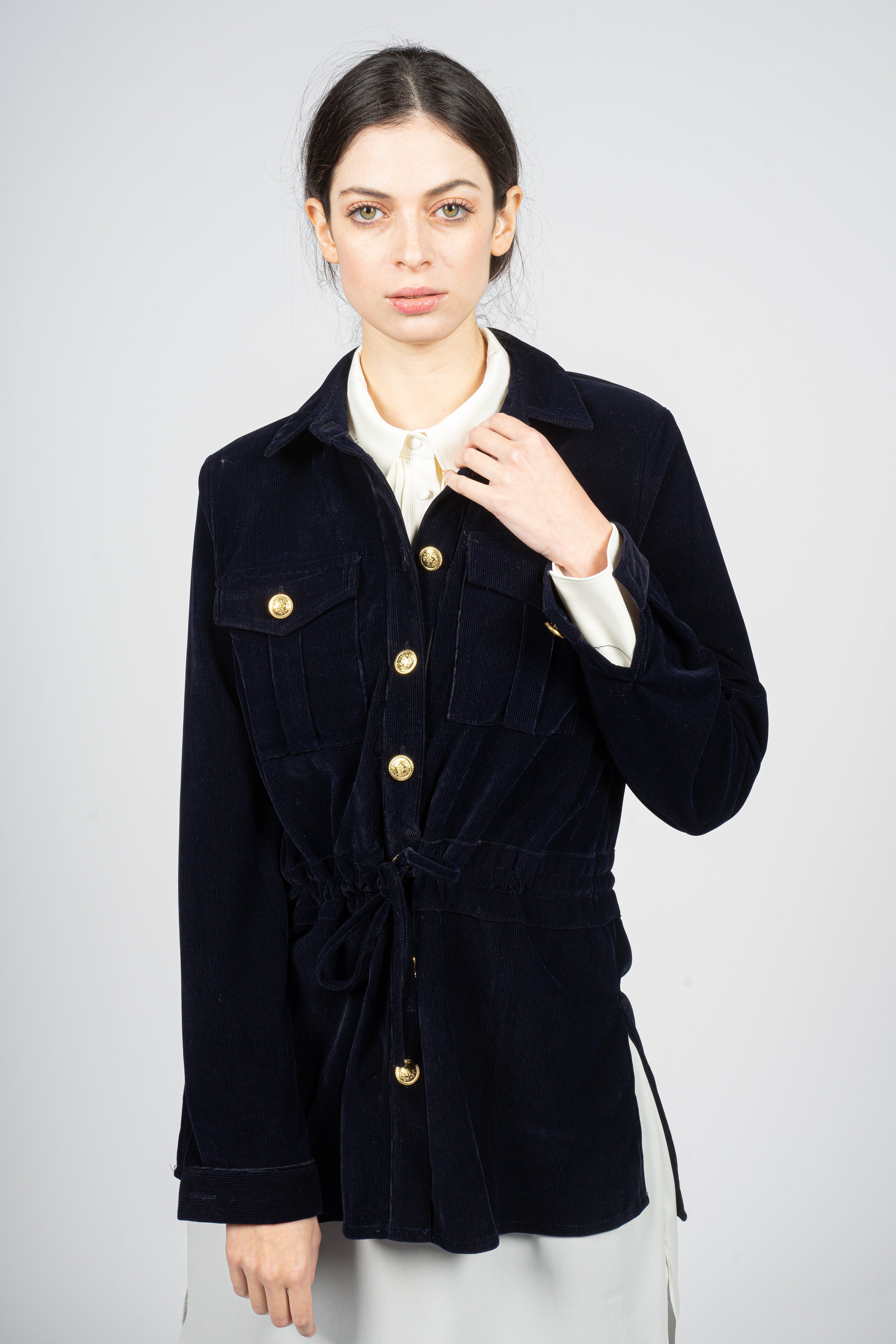 Marine Blue Corduroy Jacket with Waistband