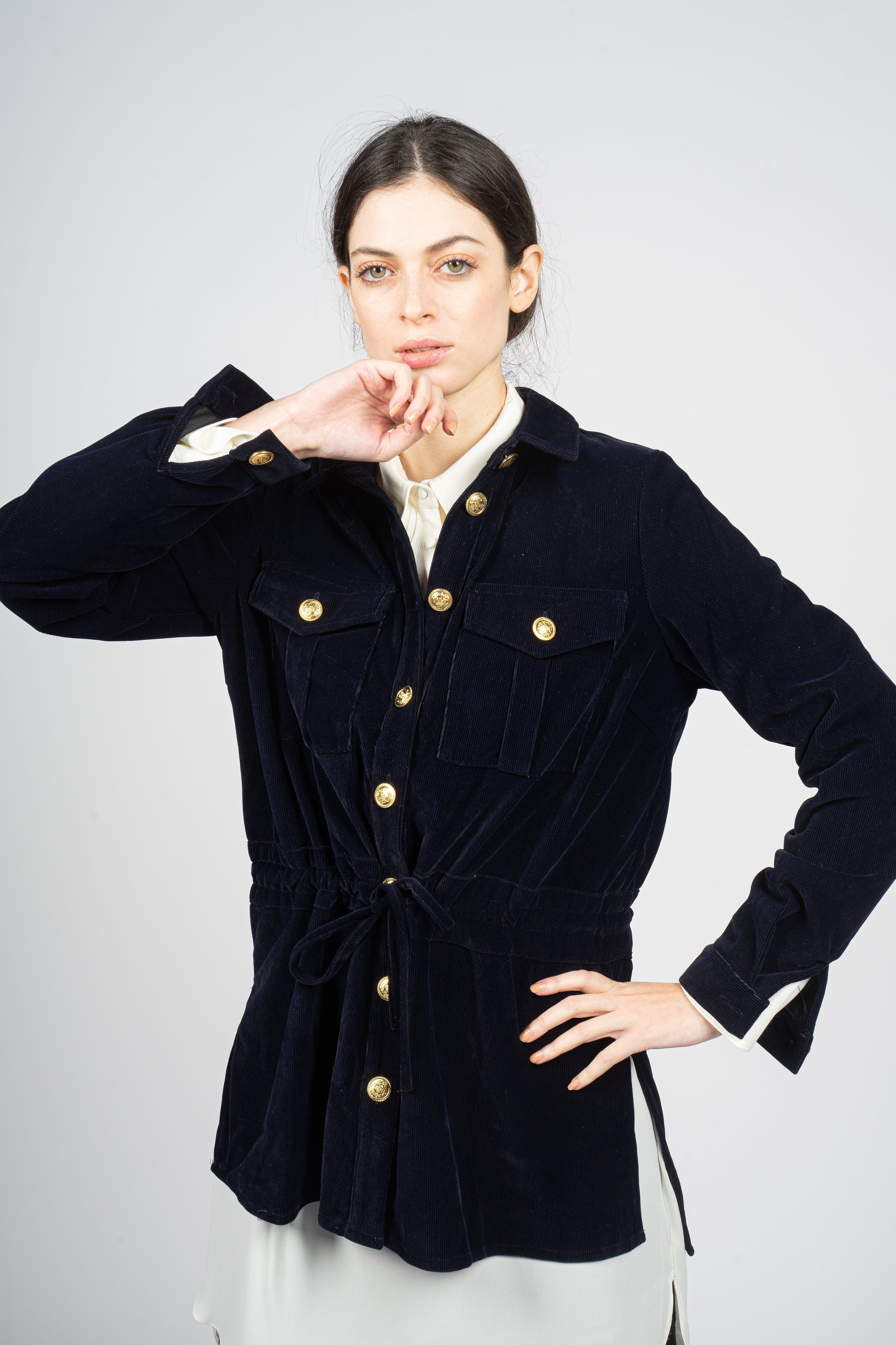 Marine Blue Corduroy Jacket with Waistband