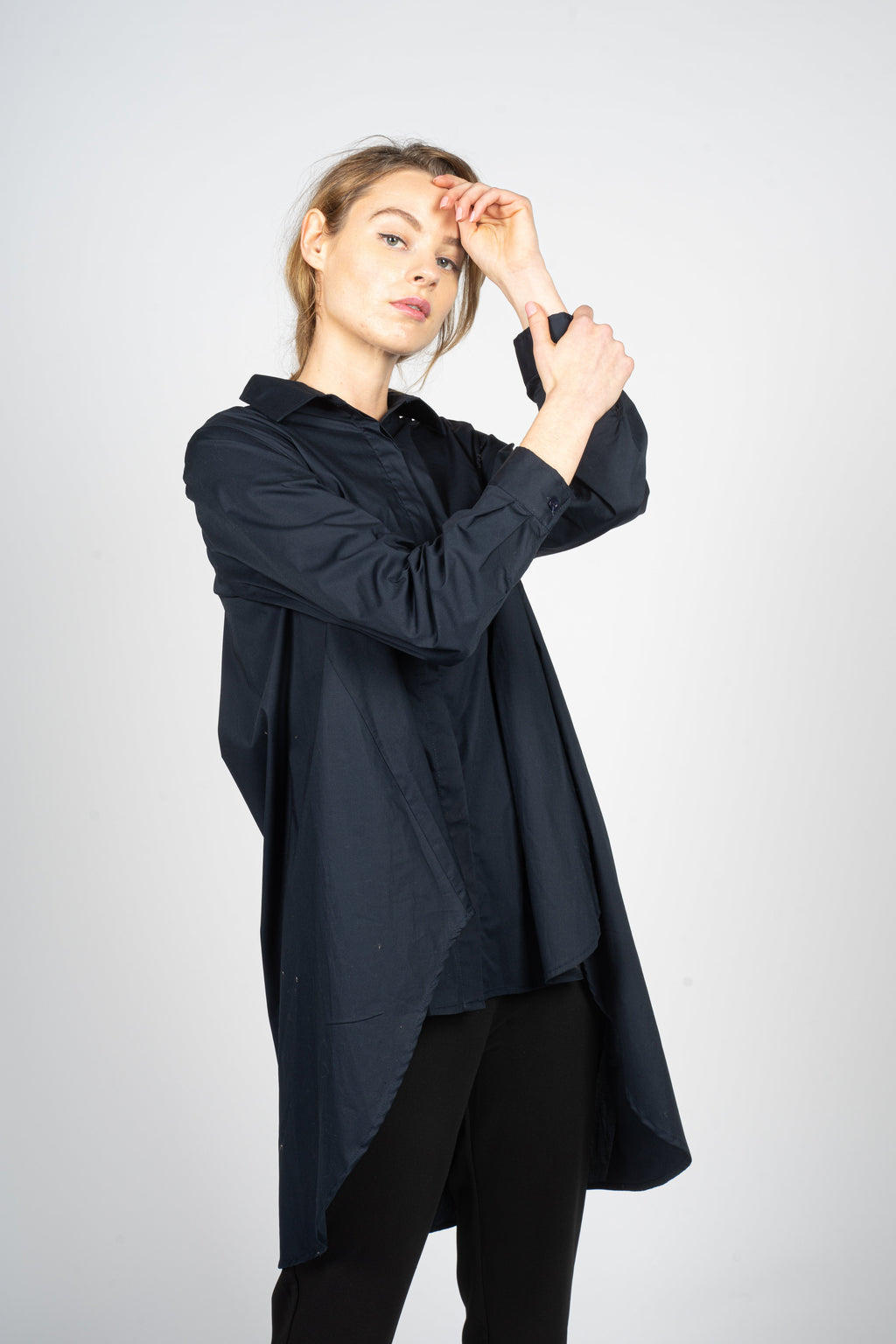 Night Blue Asymmetric Knee-Length Shirt
