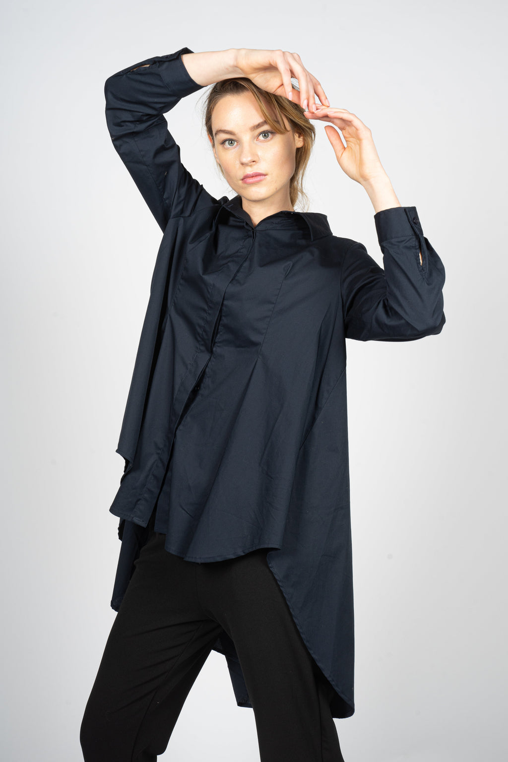 Night Blue Asymmetric Knee-Length Shirt