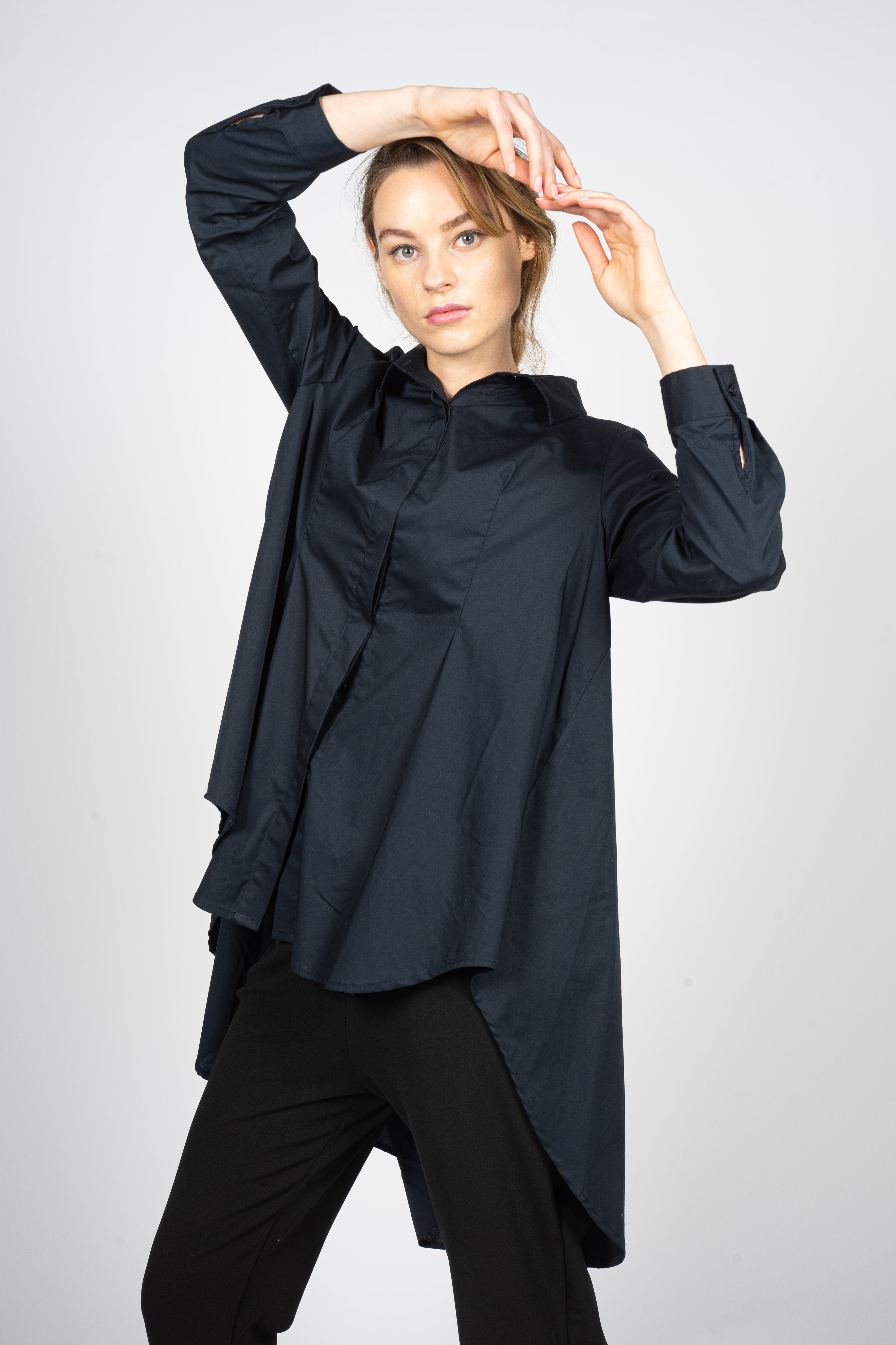 Night Blue Asymmetric Knee-Length Shirt