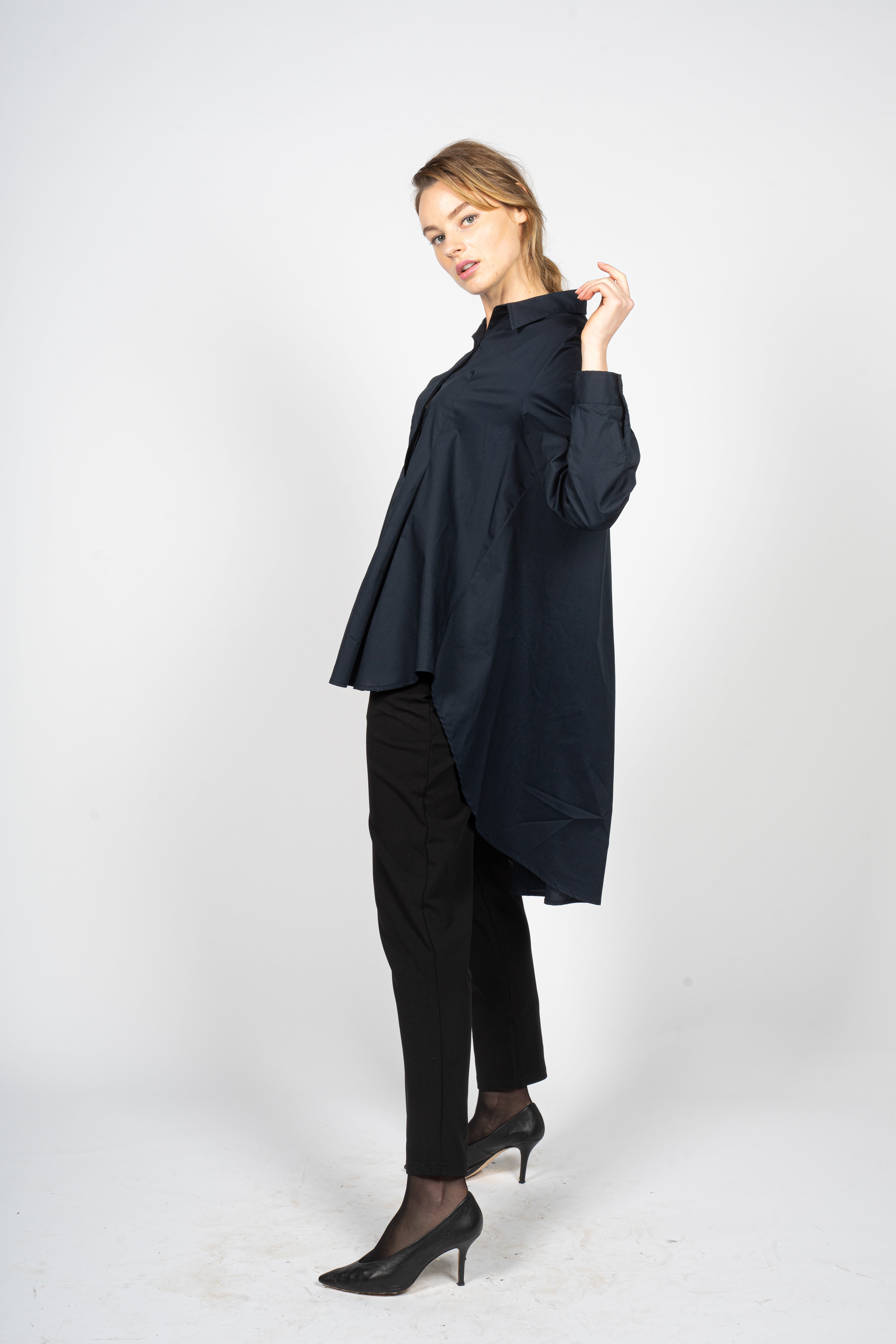 Night Blue Asymmetric Knee-Length Shirt