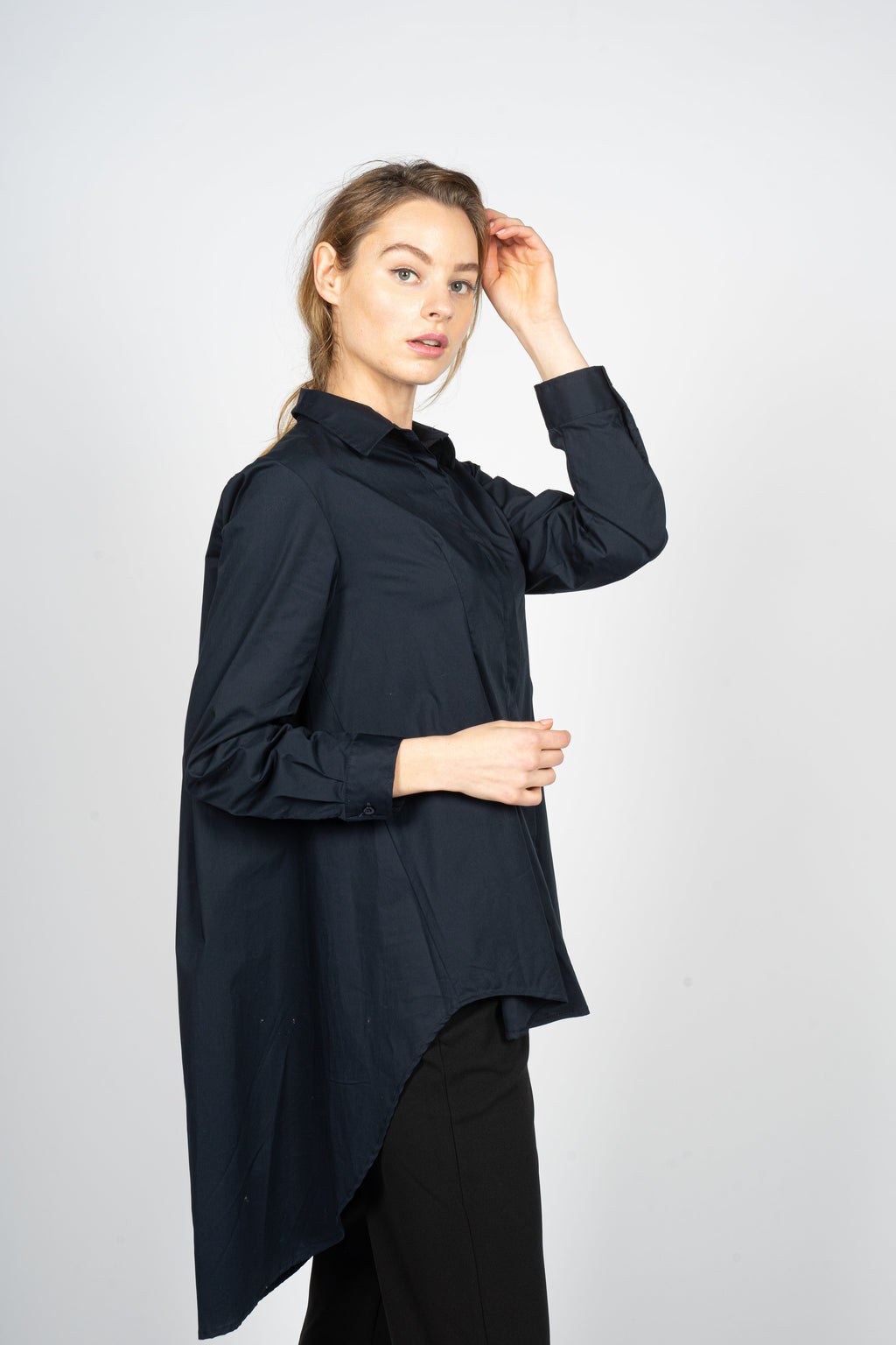 Night Blue Asymmetric Knee-Length Shirt