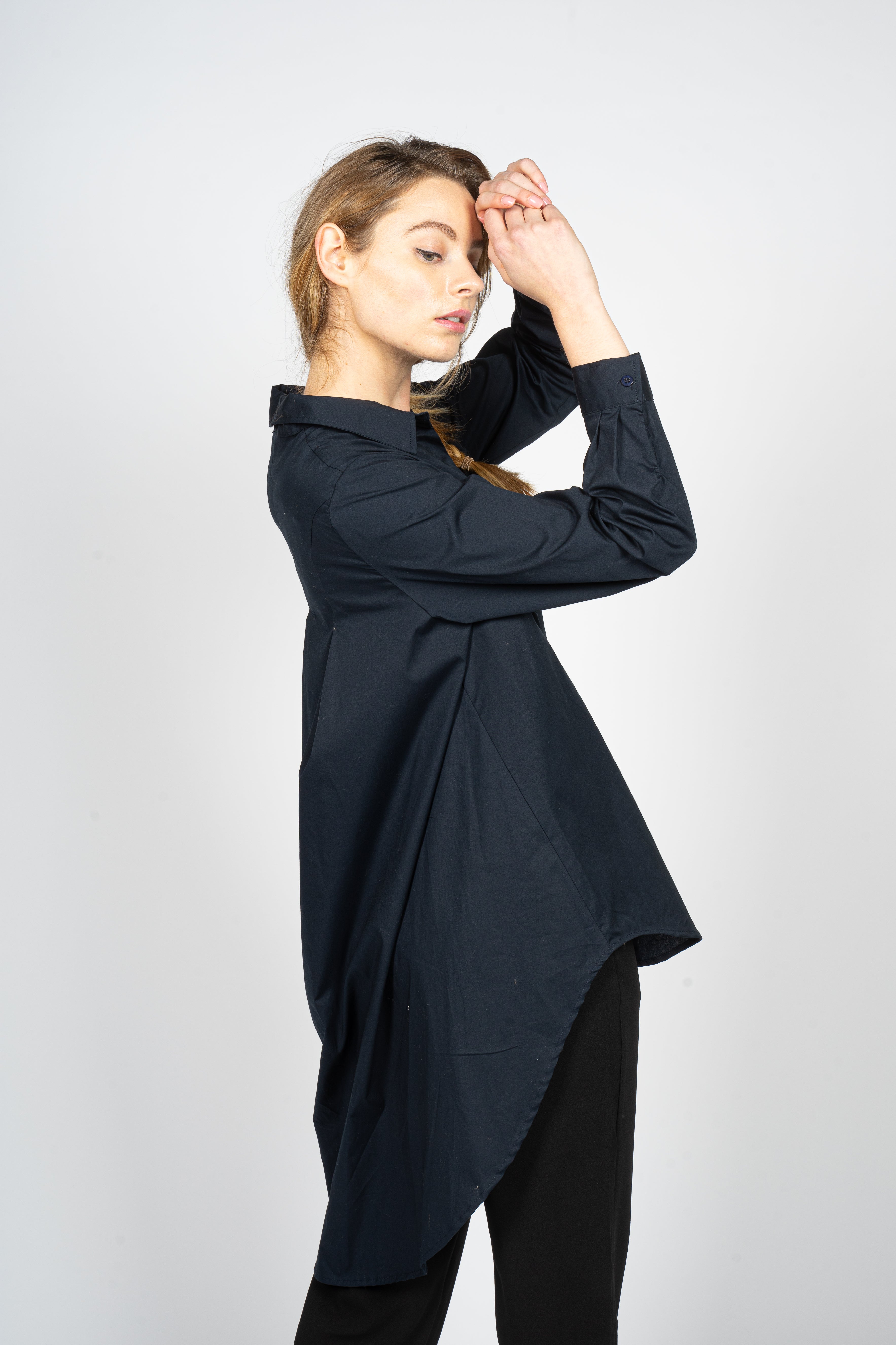 Night Blue Asymmetric Knee-Length Shirt