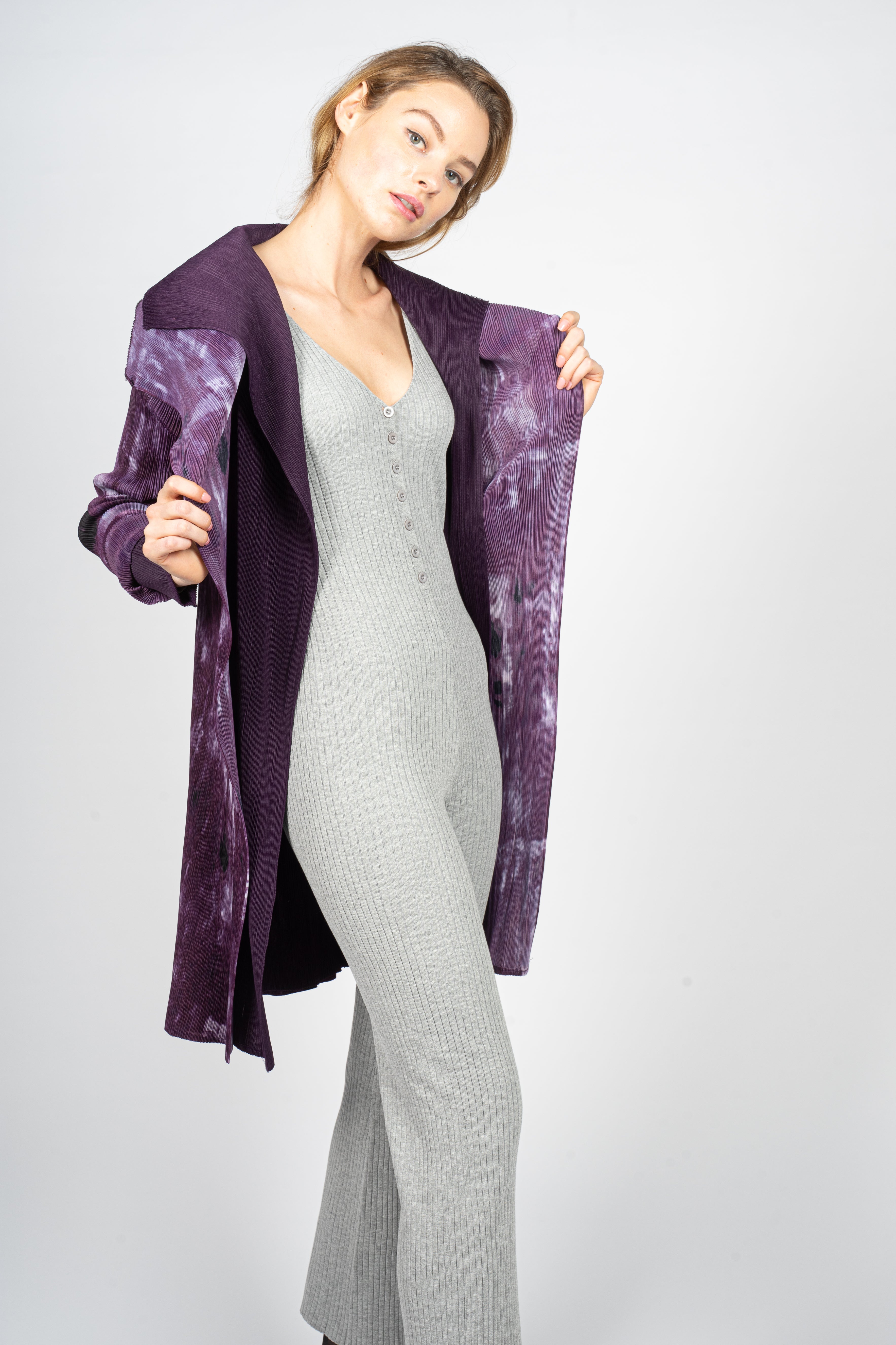 Modular Orchid Print Pleated Vest